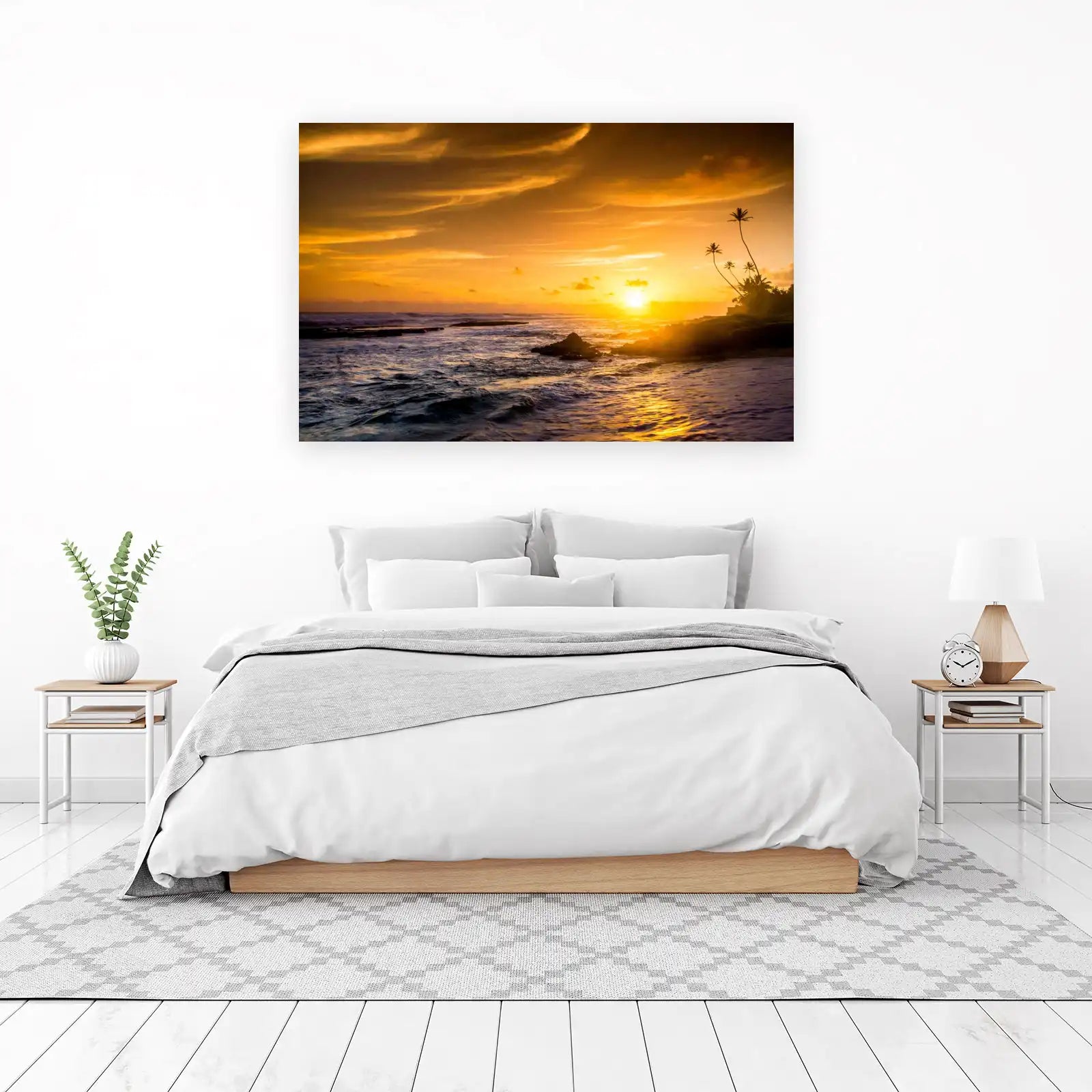 Golden Ocean Sunset Palm Trees Wall Art
