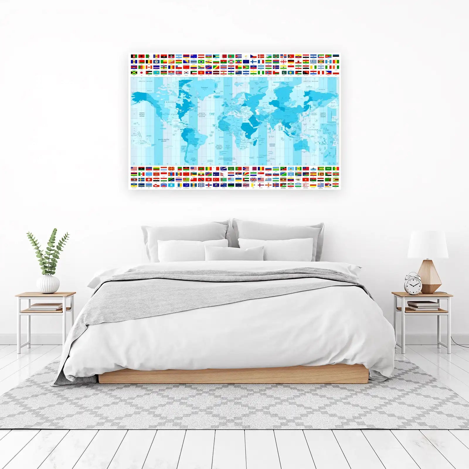 World Map & Flags Time Zones Wall Art
