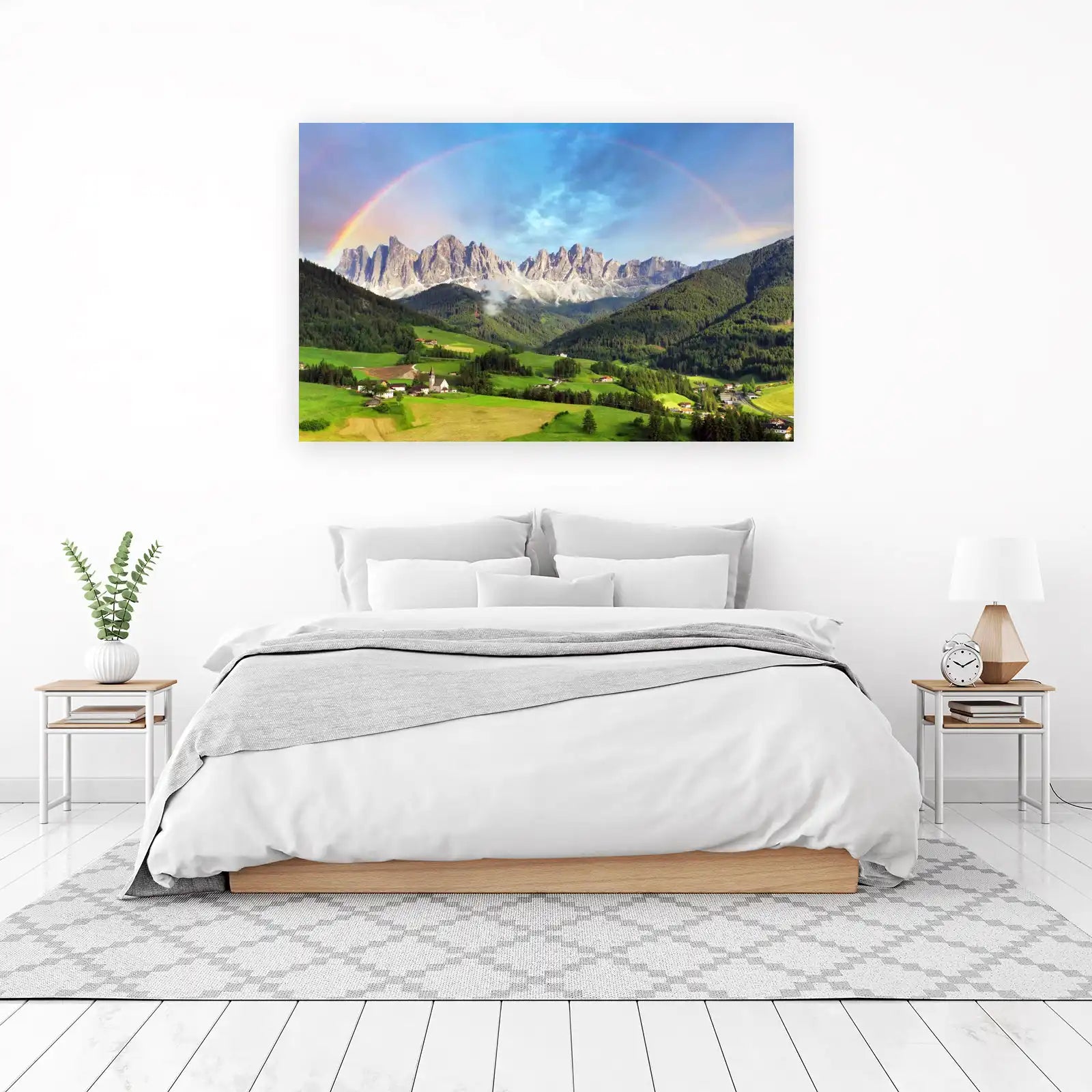 Serene Alpine Village Rainbow Wall Art