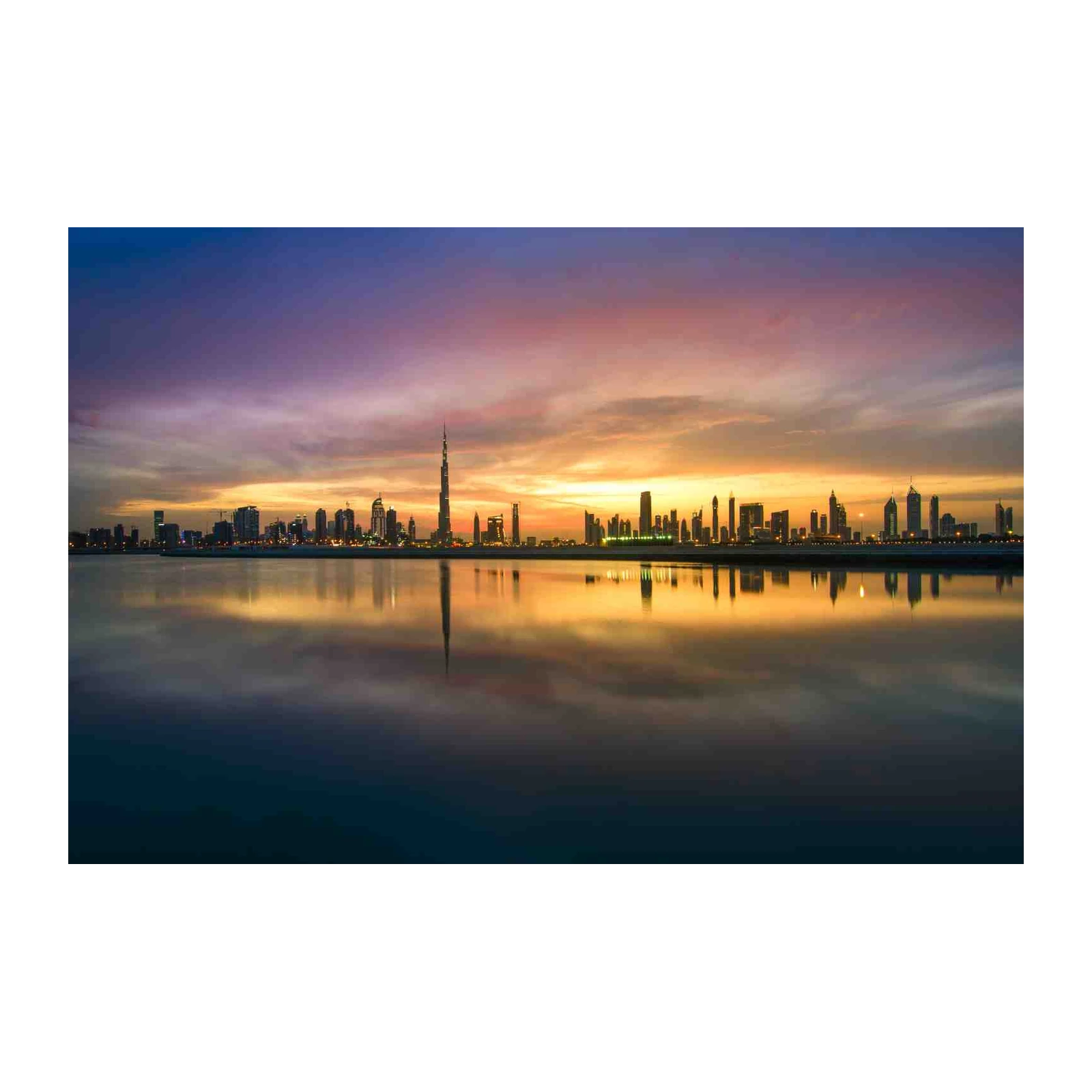 Dubai Skyline Sunset Reflection Wall Art