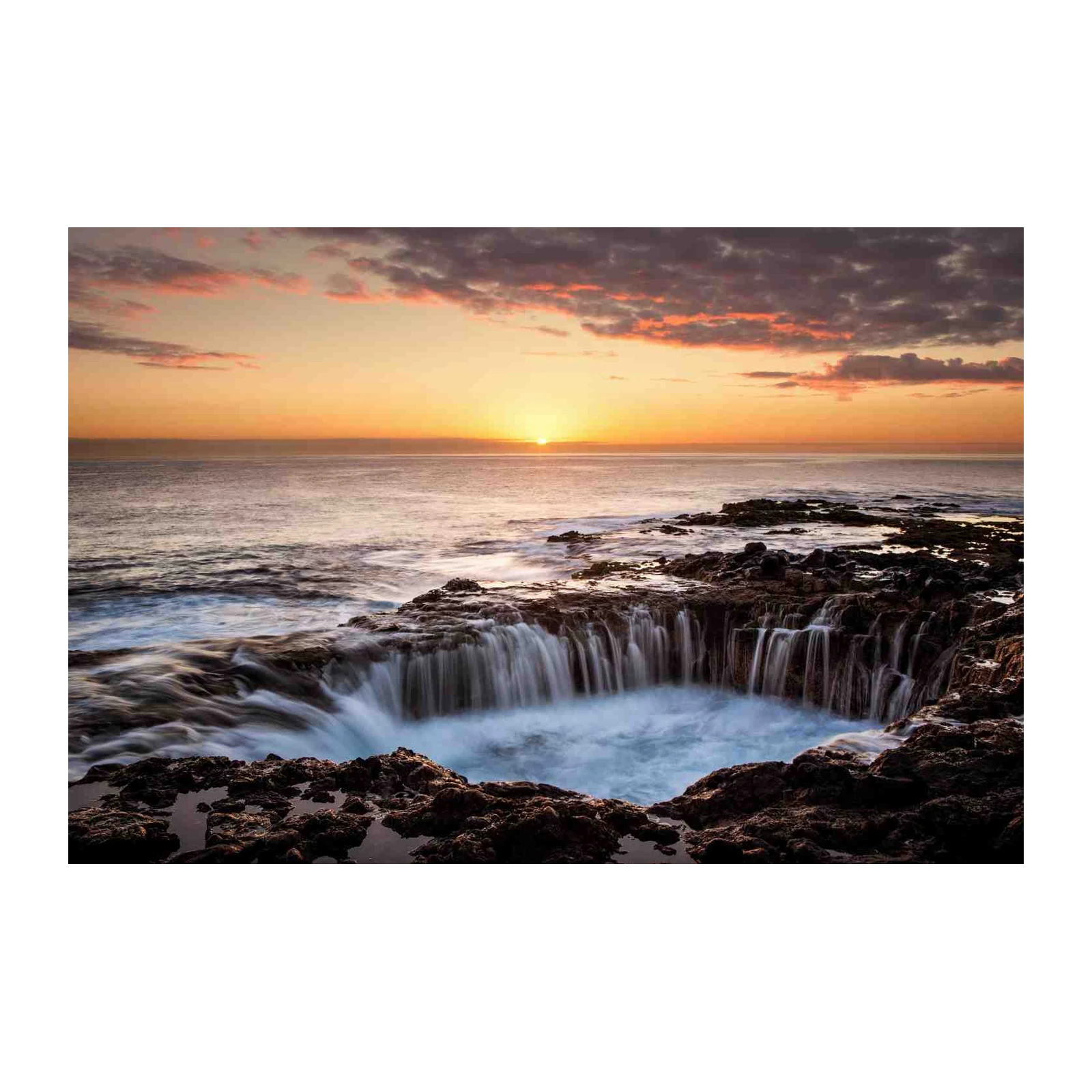 Coastal Waterfall Sunset Serenity Wall Art
