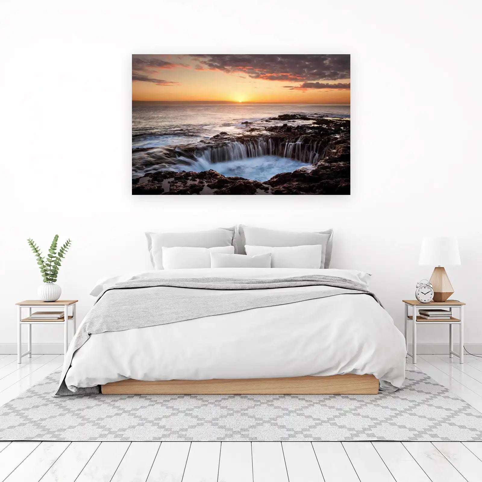 Coastal Waterfall Sunset Serenity Wall Art