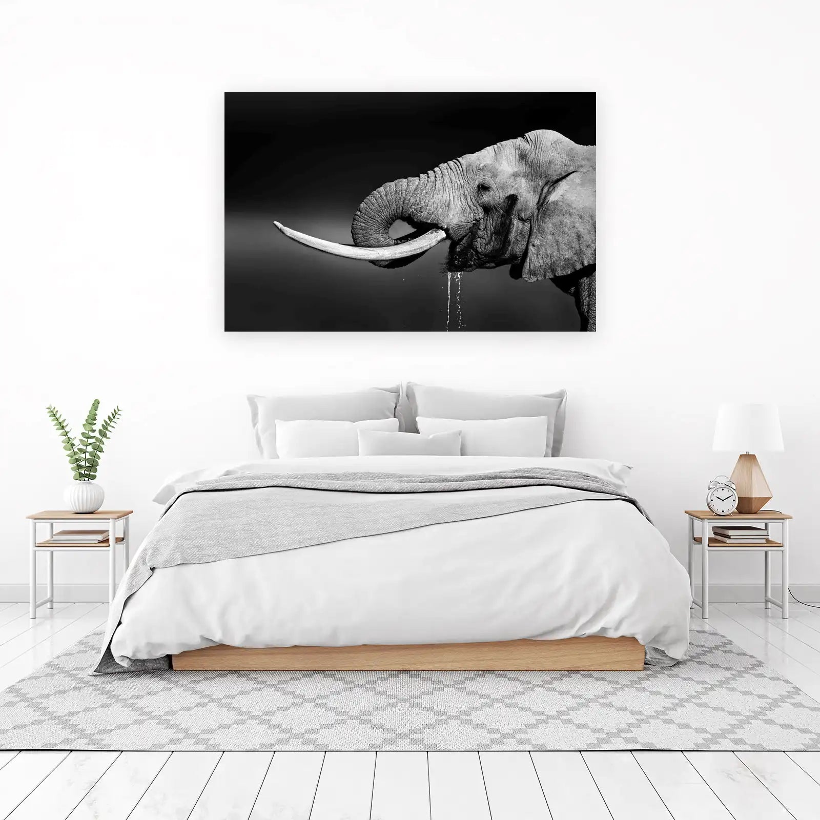 Majestic Elephant Drinking BW Wall Art