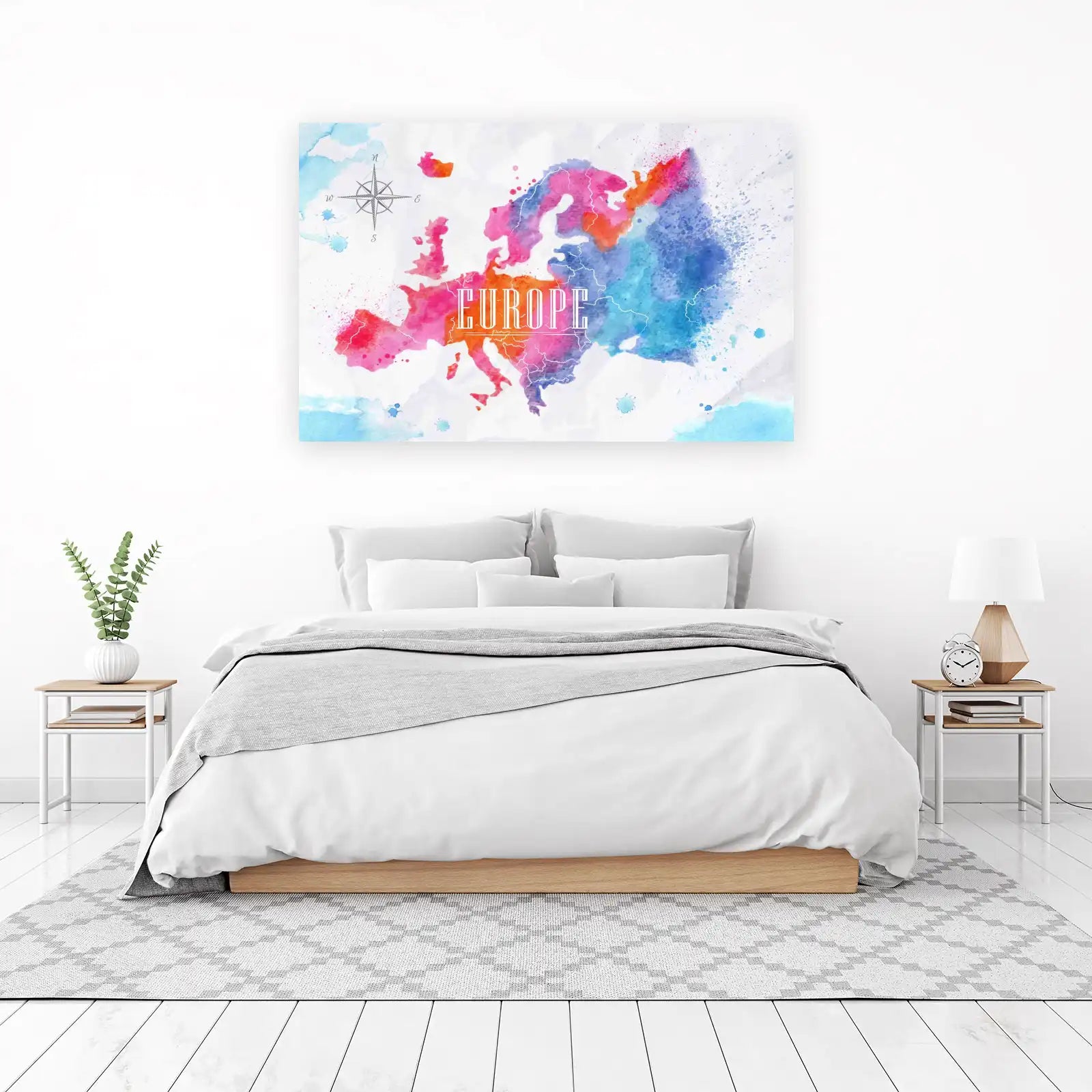 Vibrant Watercolor Europe Map Wall Art