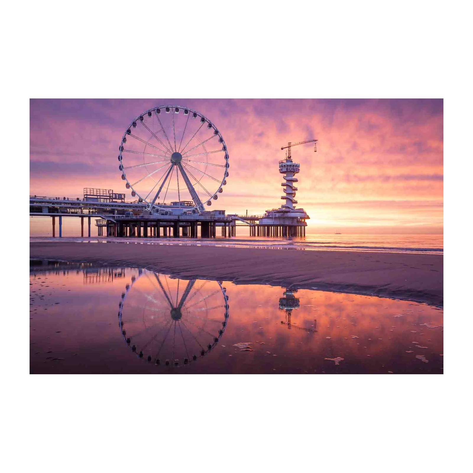Sunset Ferris Wheel Pier Beach Wall Art