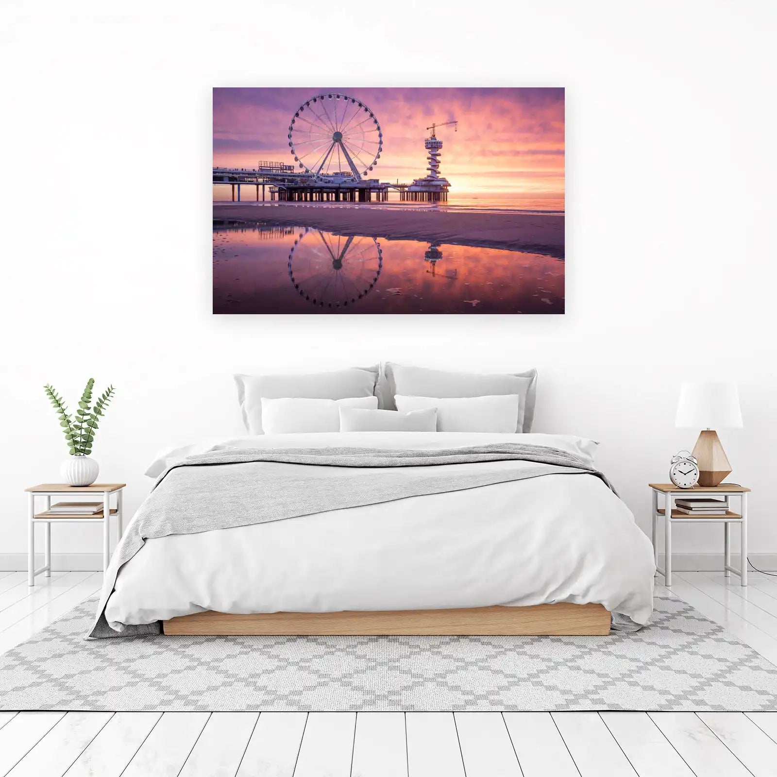 Sunset Ferris Wheel Pier Beach Wall Art