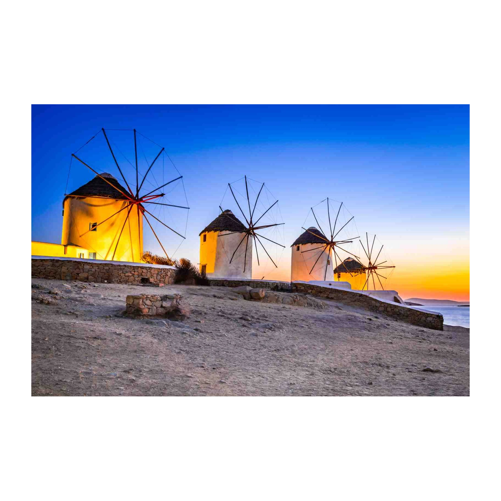 Iconic Mykonos Windmills Dusk Wall Art