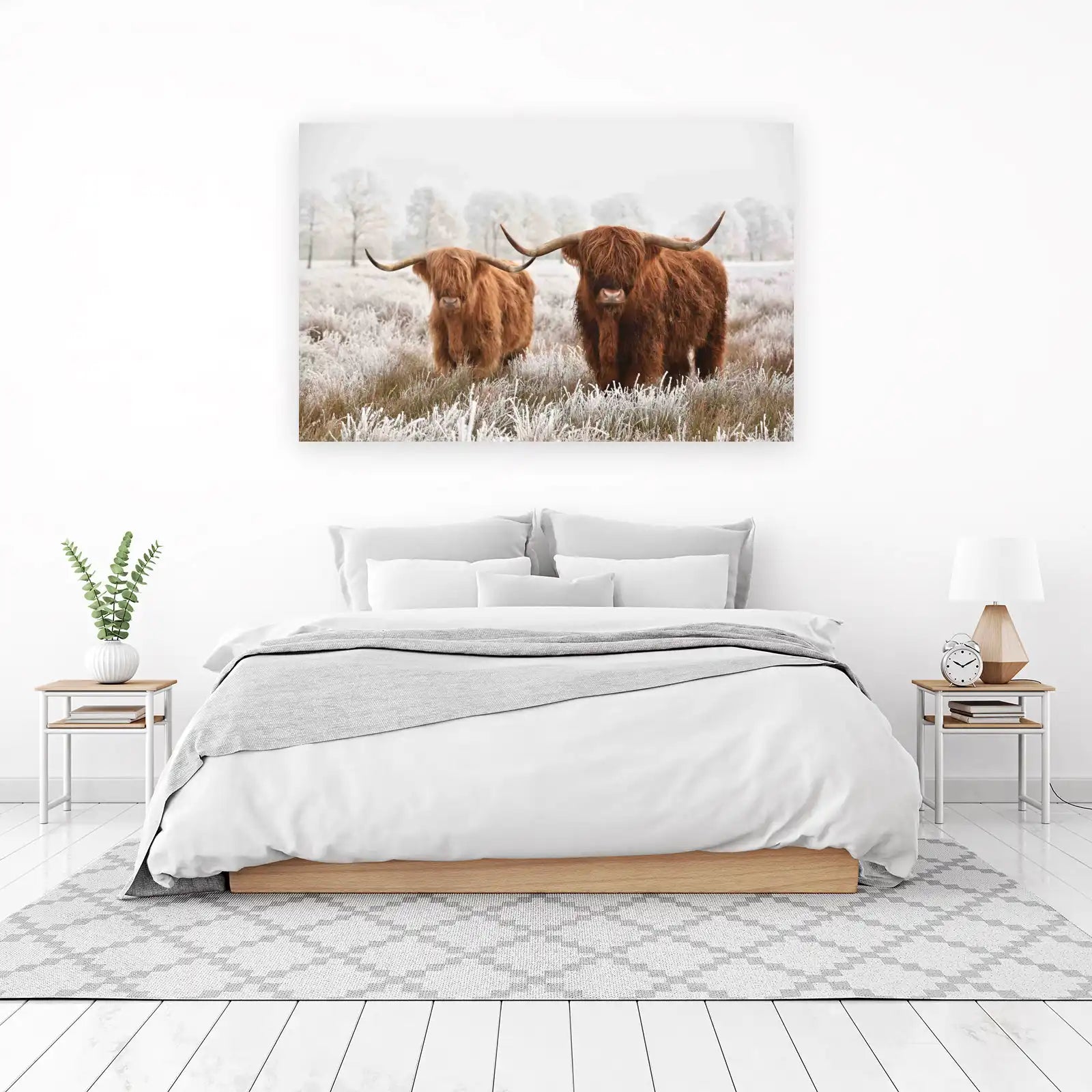 Majestic Highland Cows Winter Landscape Wall Art