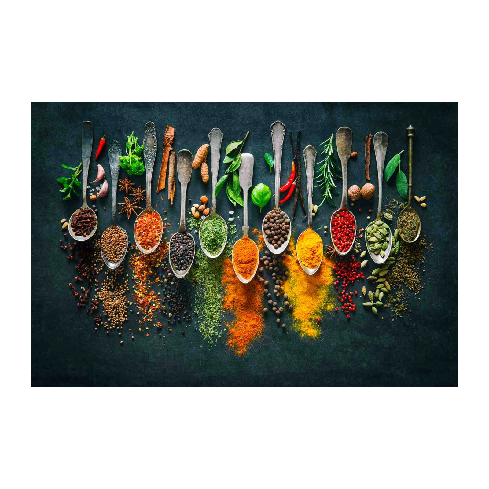 Vibrant Spices on Spoons Wall Art