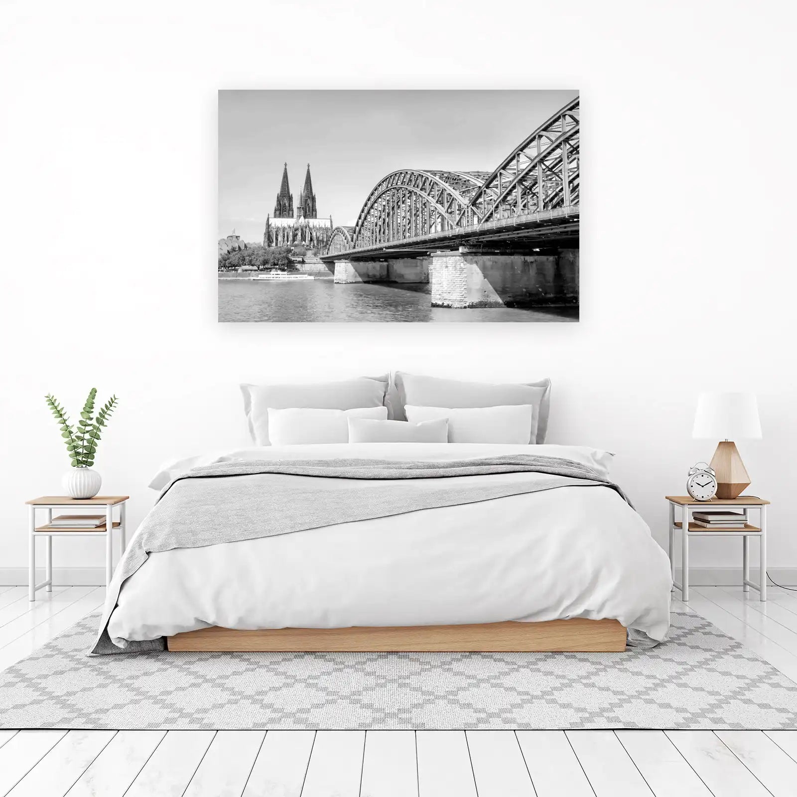 Cologne Cathedral & Hohenzollern Bridge Black and White Wall Art