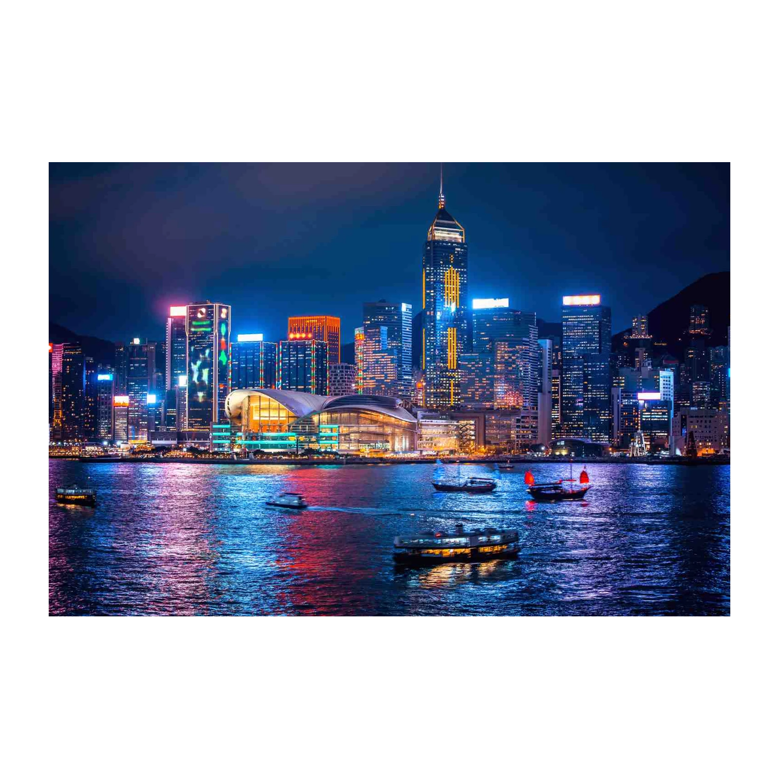 Vibrant Hong Kong Skyline at Night Wall Art