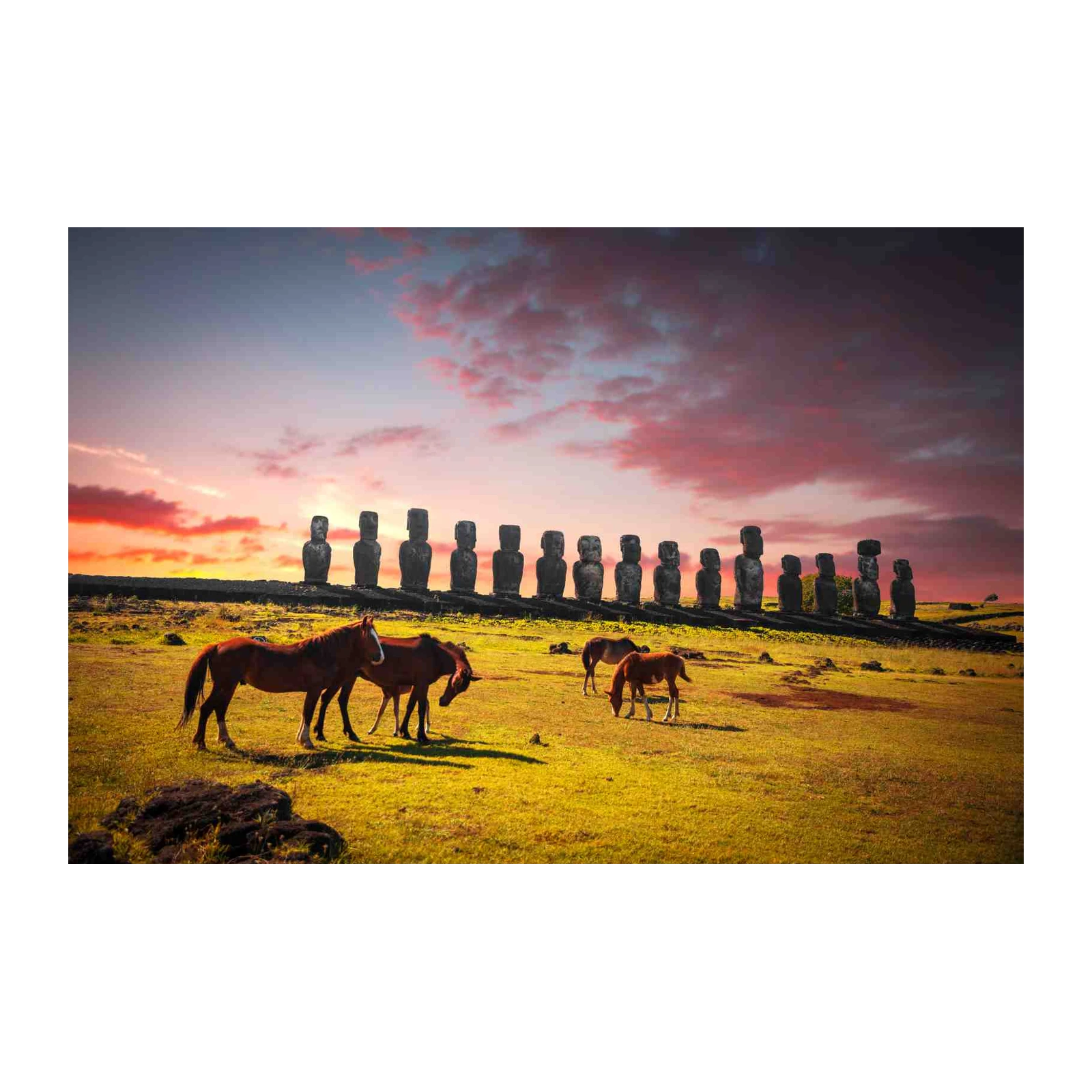 Easter Island Moai Horses Sunset Wall Art