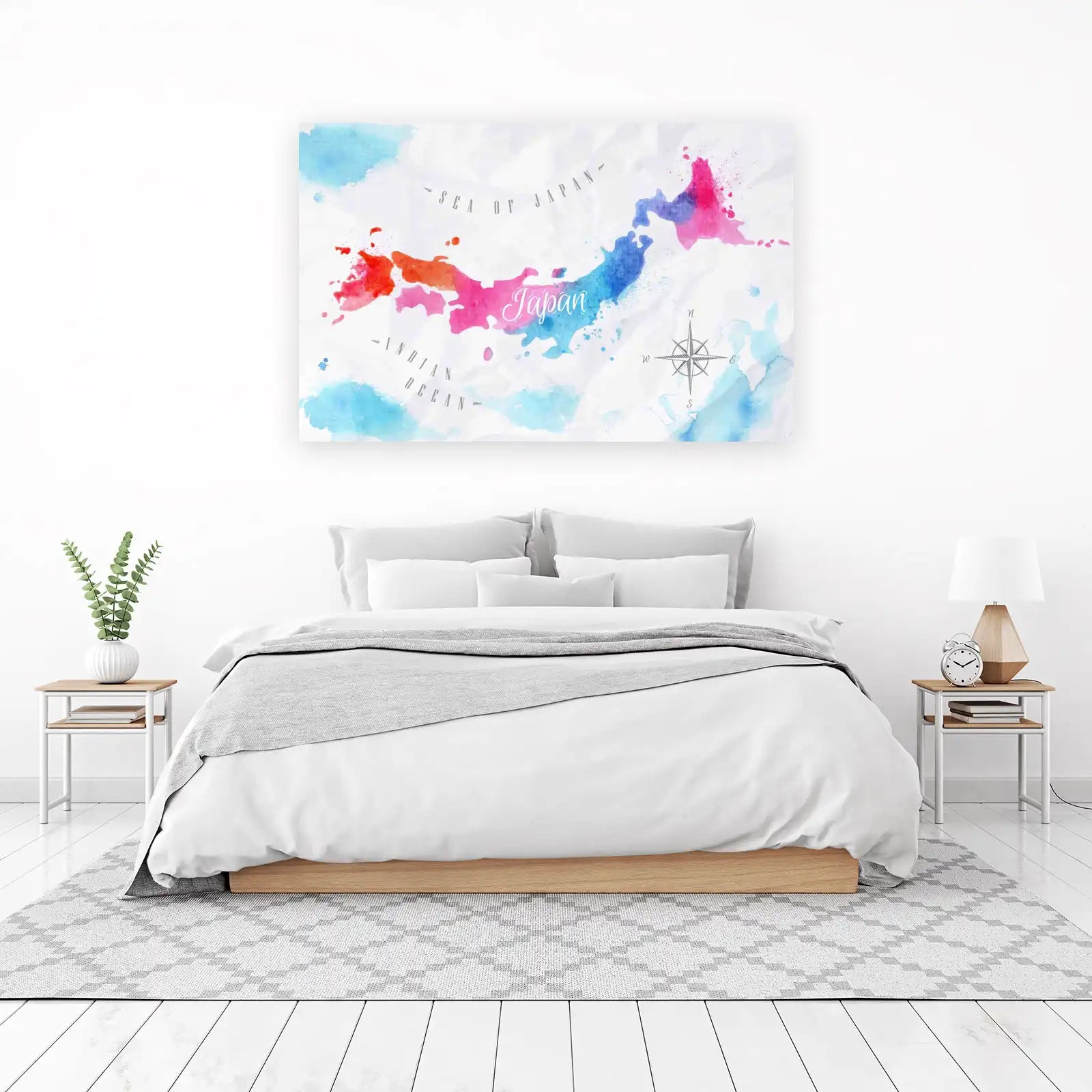 Vibrant Watercolor Japan Map Wall Art