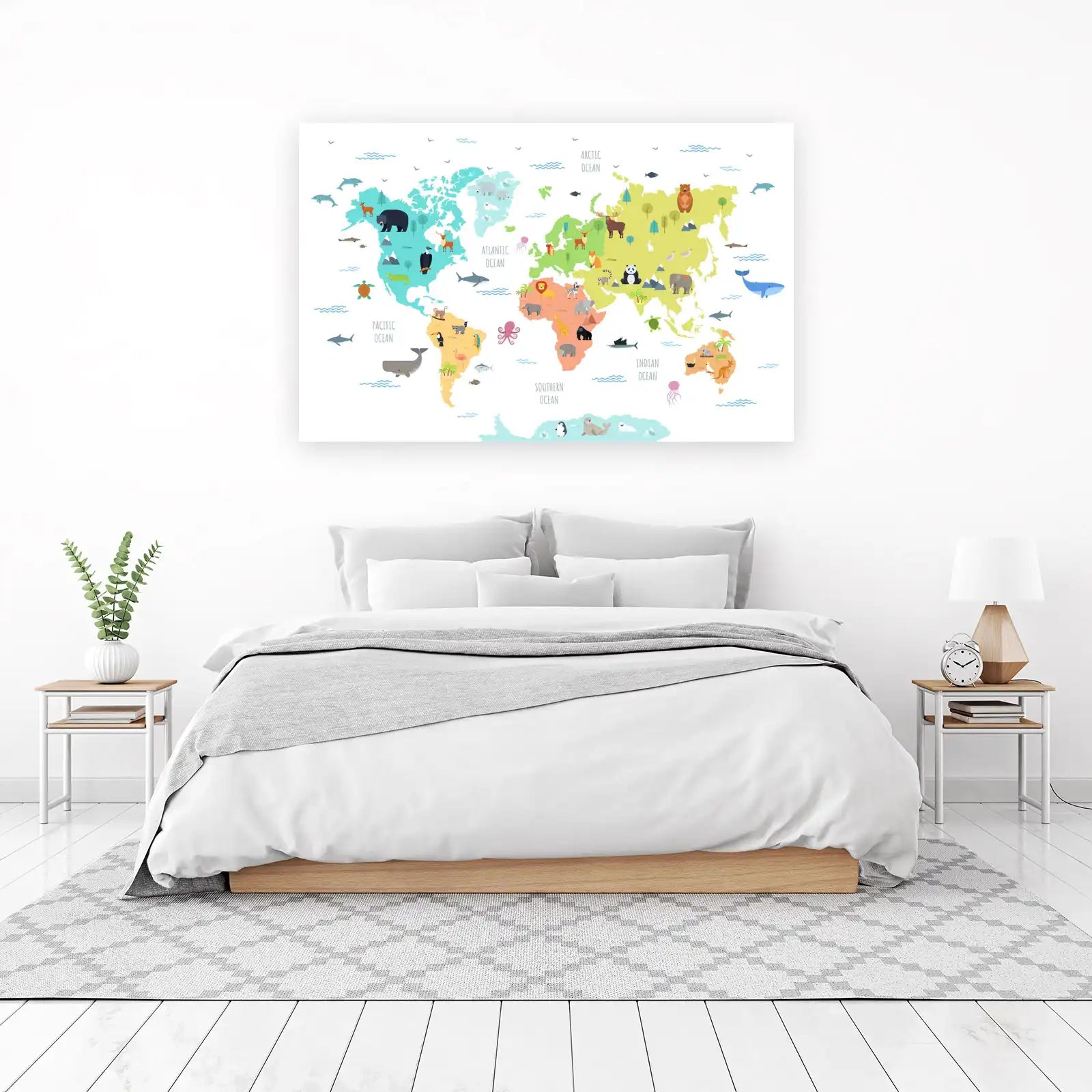 Whimsical World Animals Map Wall Art
