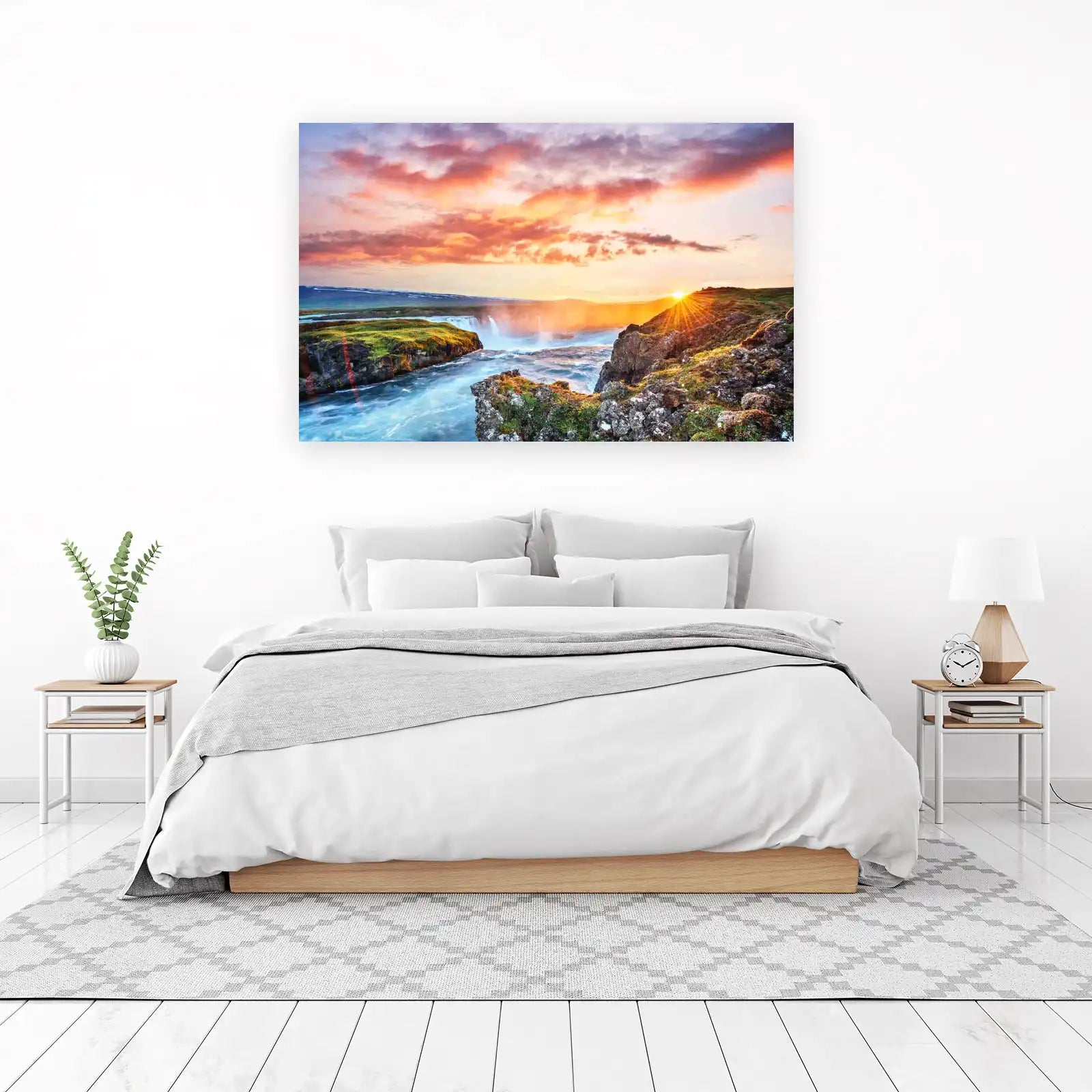 Golden Hour Waterfall Landscape Wall Art