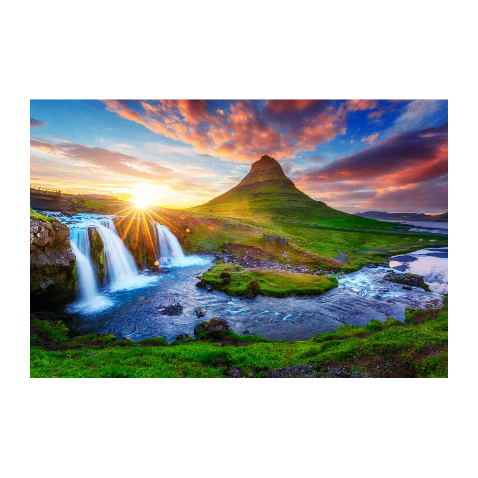 Majestic Waterfall & Mountain Sunset Wall Art