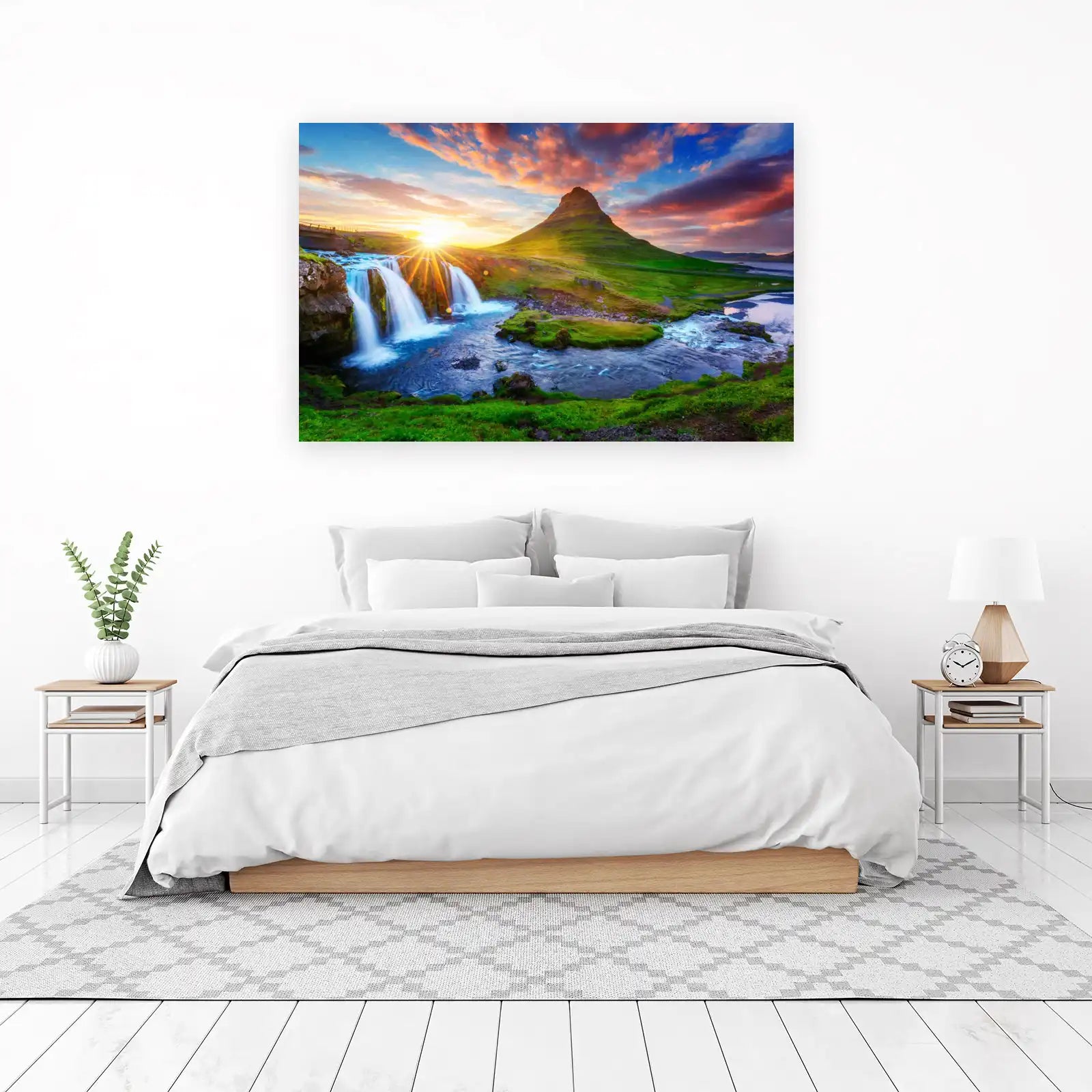 Majestic Waterfall & Mountain Sunset Wall Art