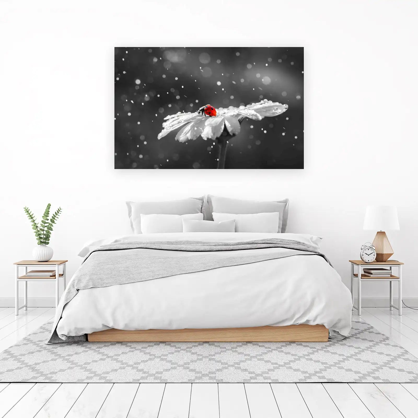Red Ladybug on Daisy Rain Wall Art