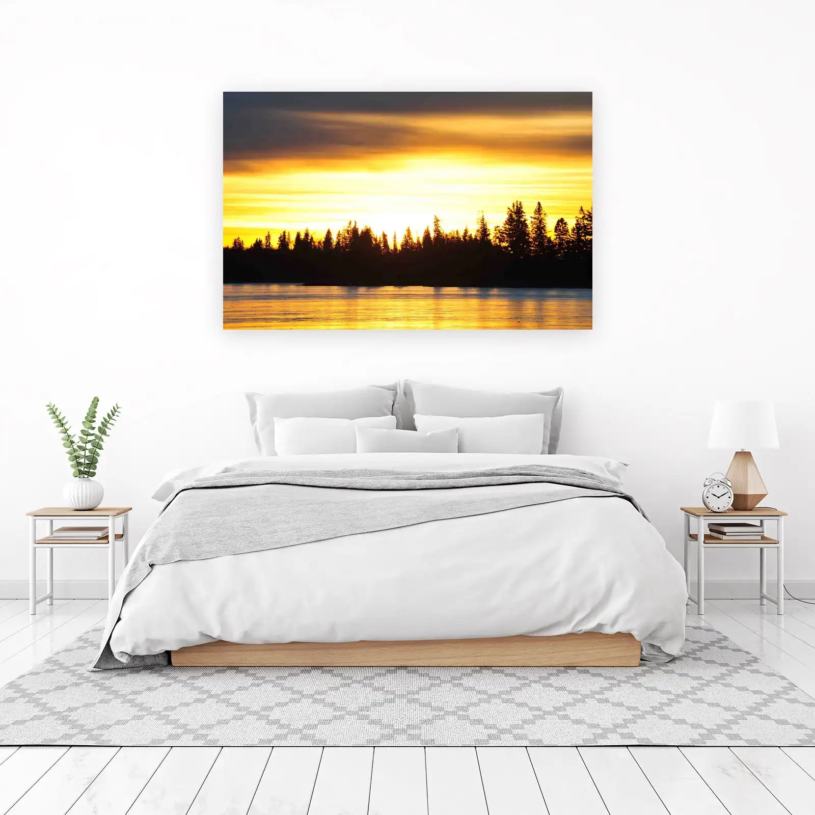 Golden Sunset Forest Lake Wall Art