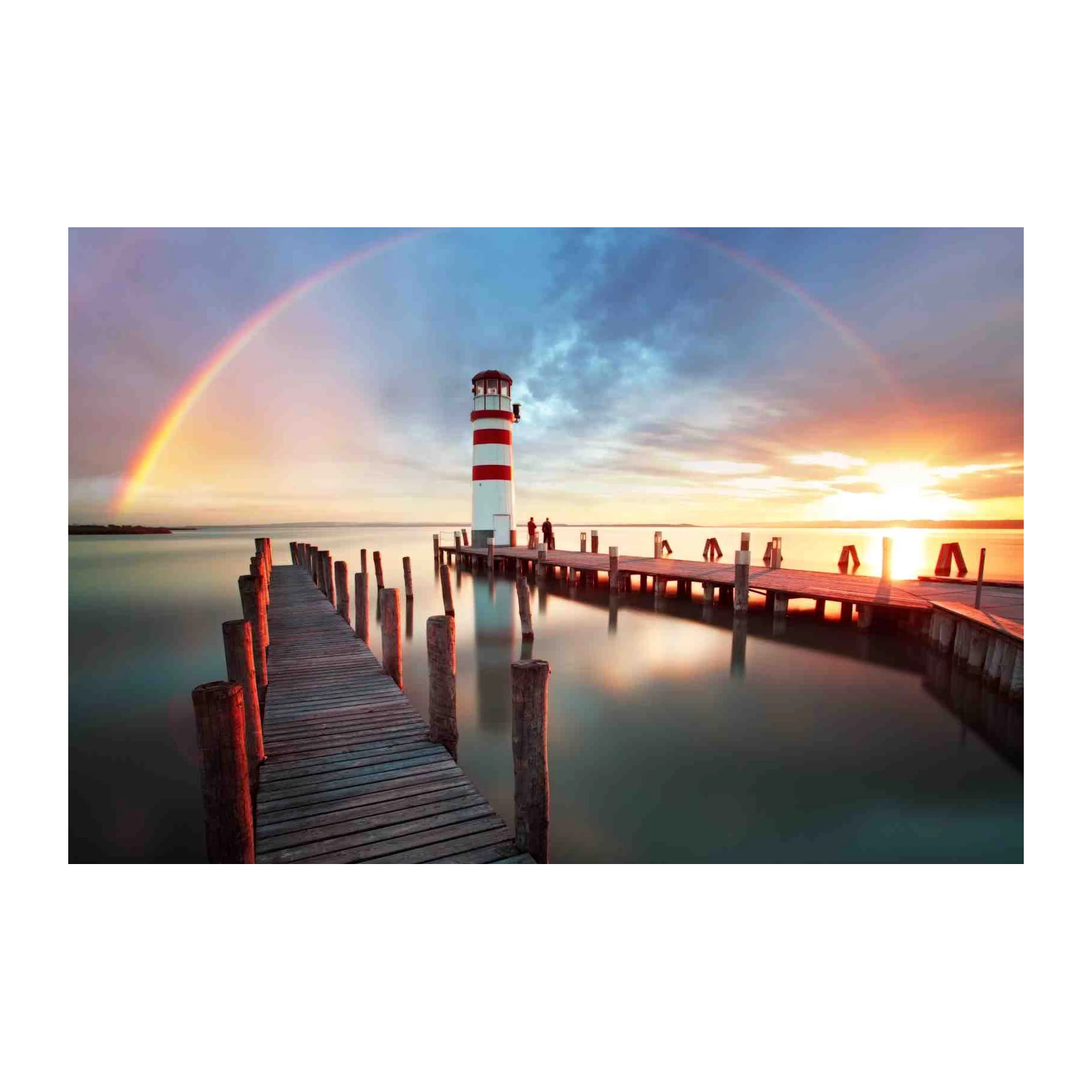 Serene Lighthouse Rainbow Dock Wall Art