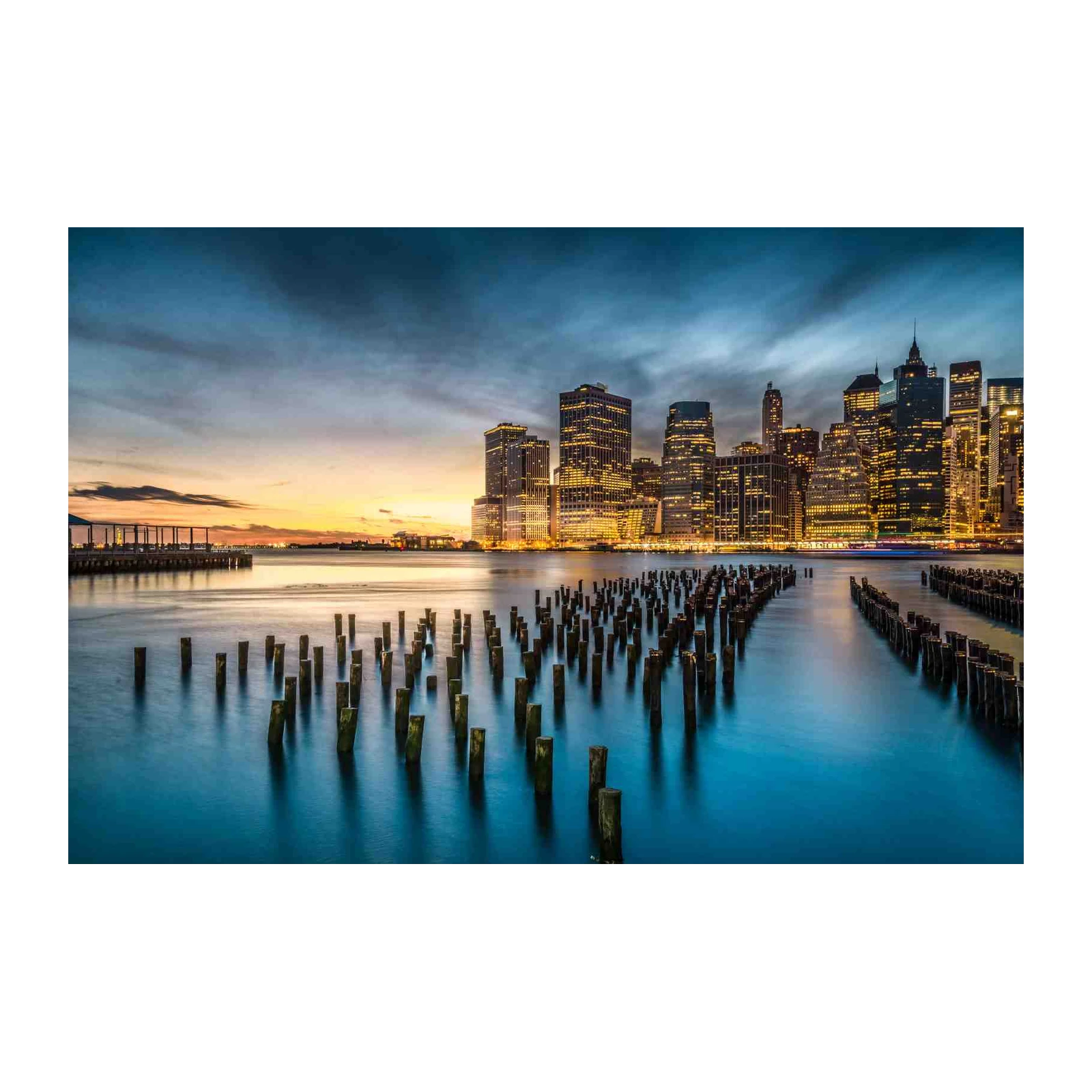 New York City Skyline Dusk Pier Wall Art