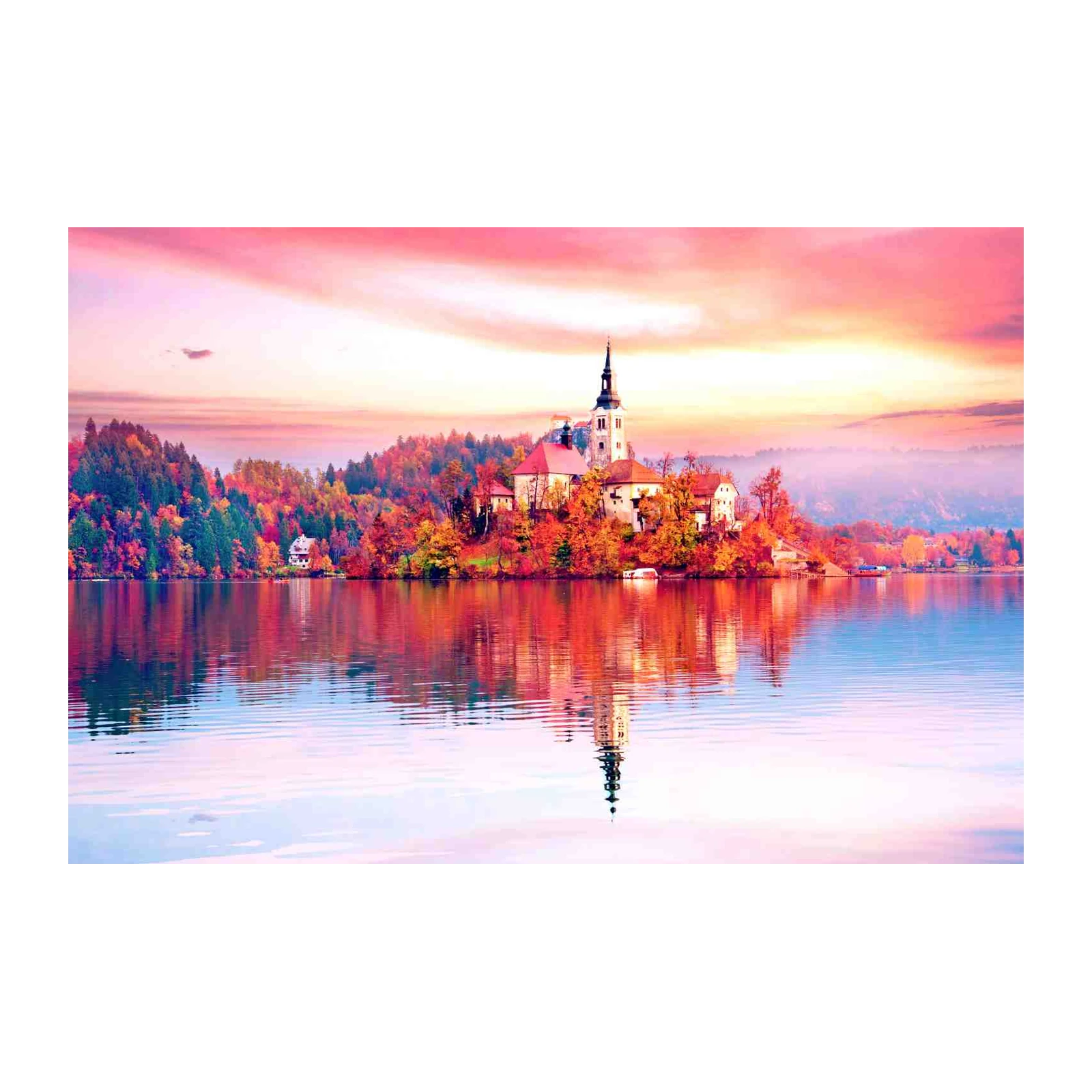 Serene Autumn Lake Castle Wall Art