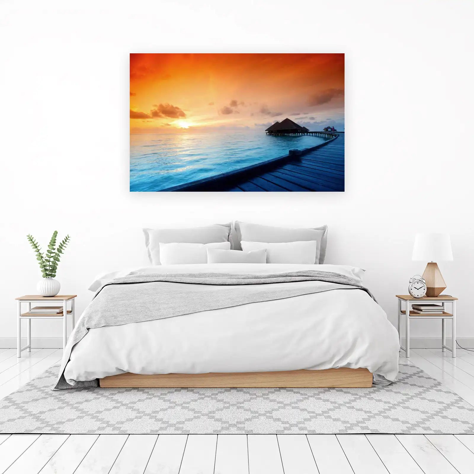 Tranquil Sunset Overwater Bungalows Wall Art