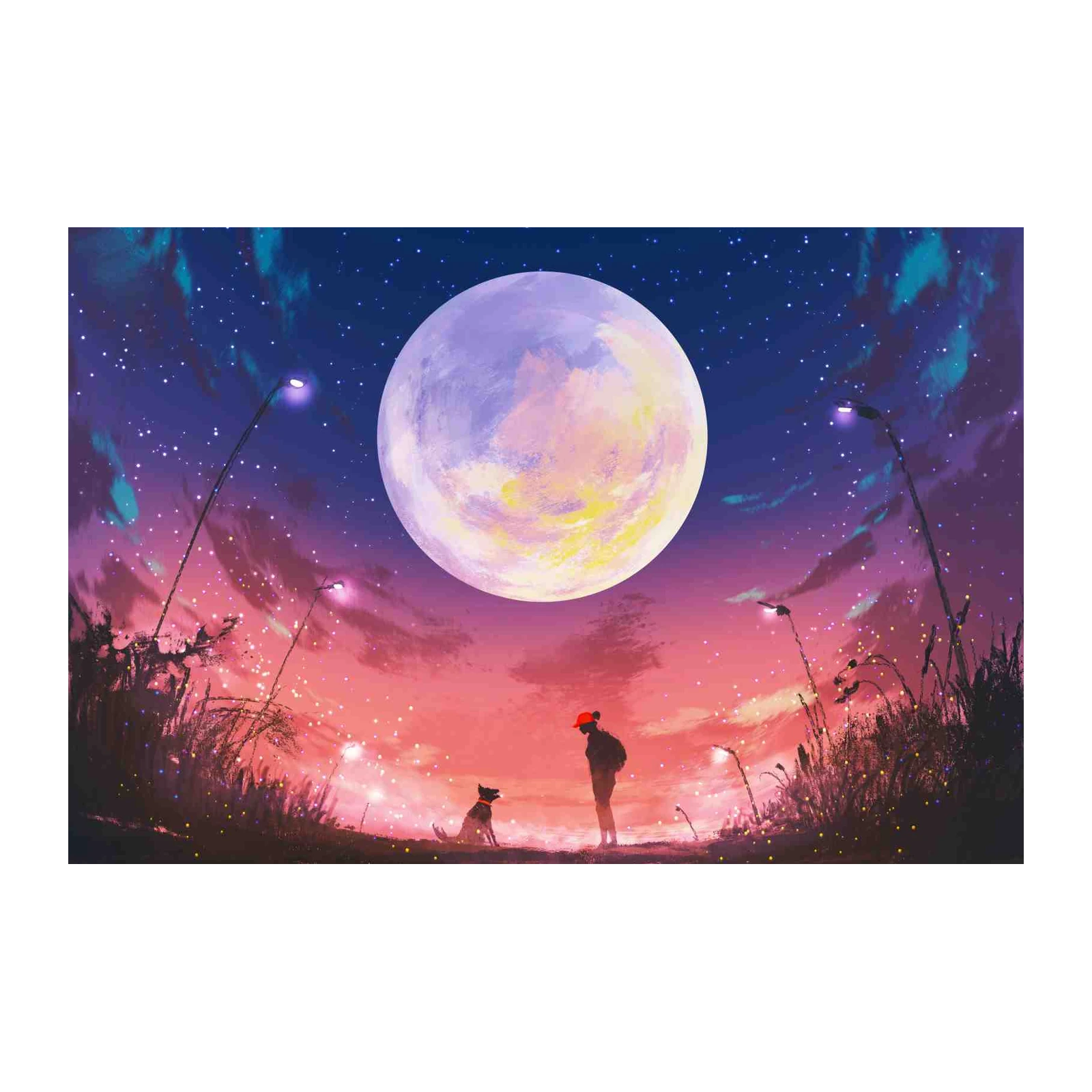 Magical Moonlit Night Dog & Boy Wall Art