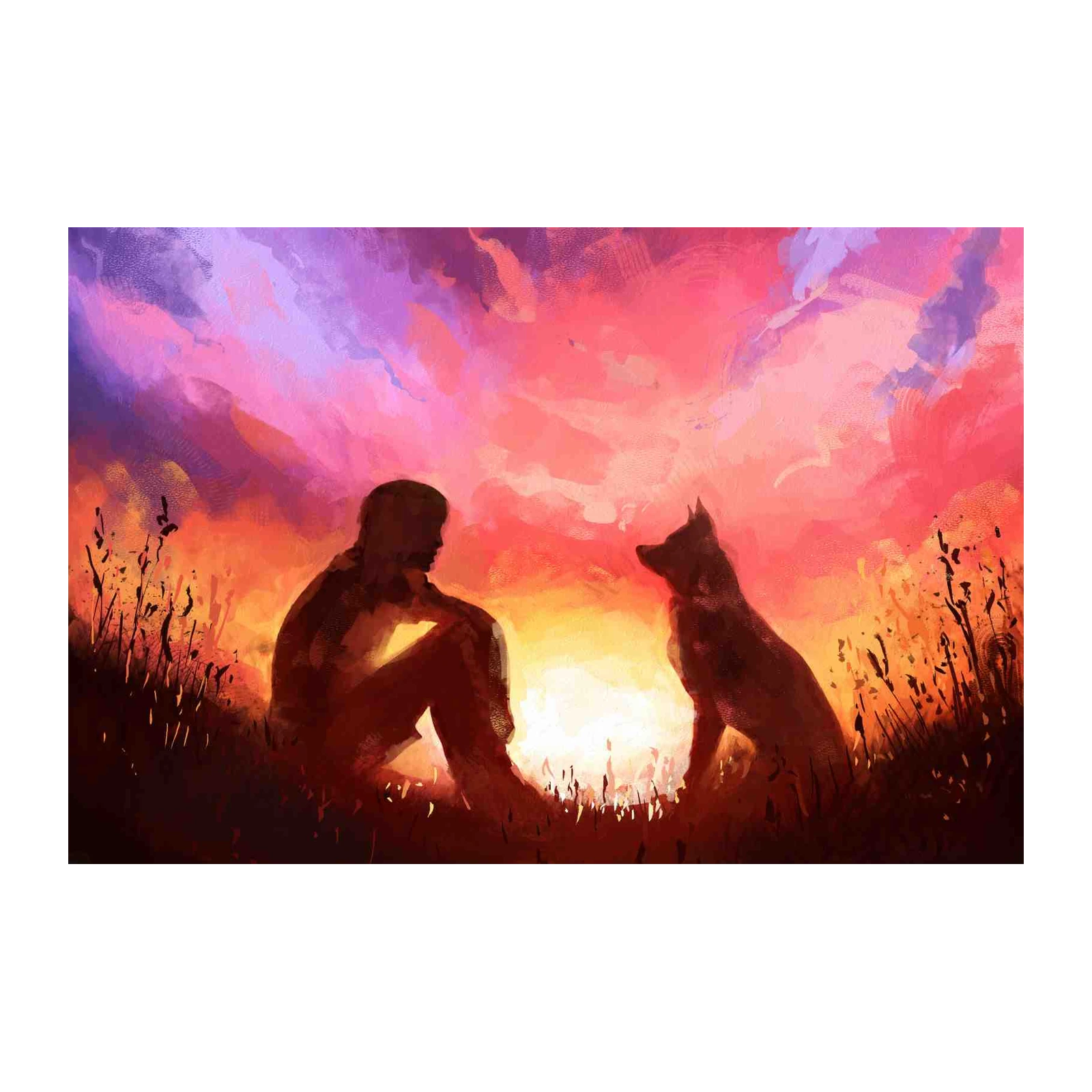 Sunset Companionship Dog & Person Wall Art