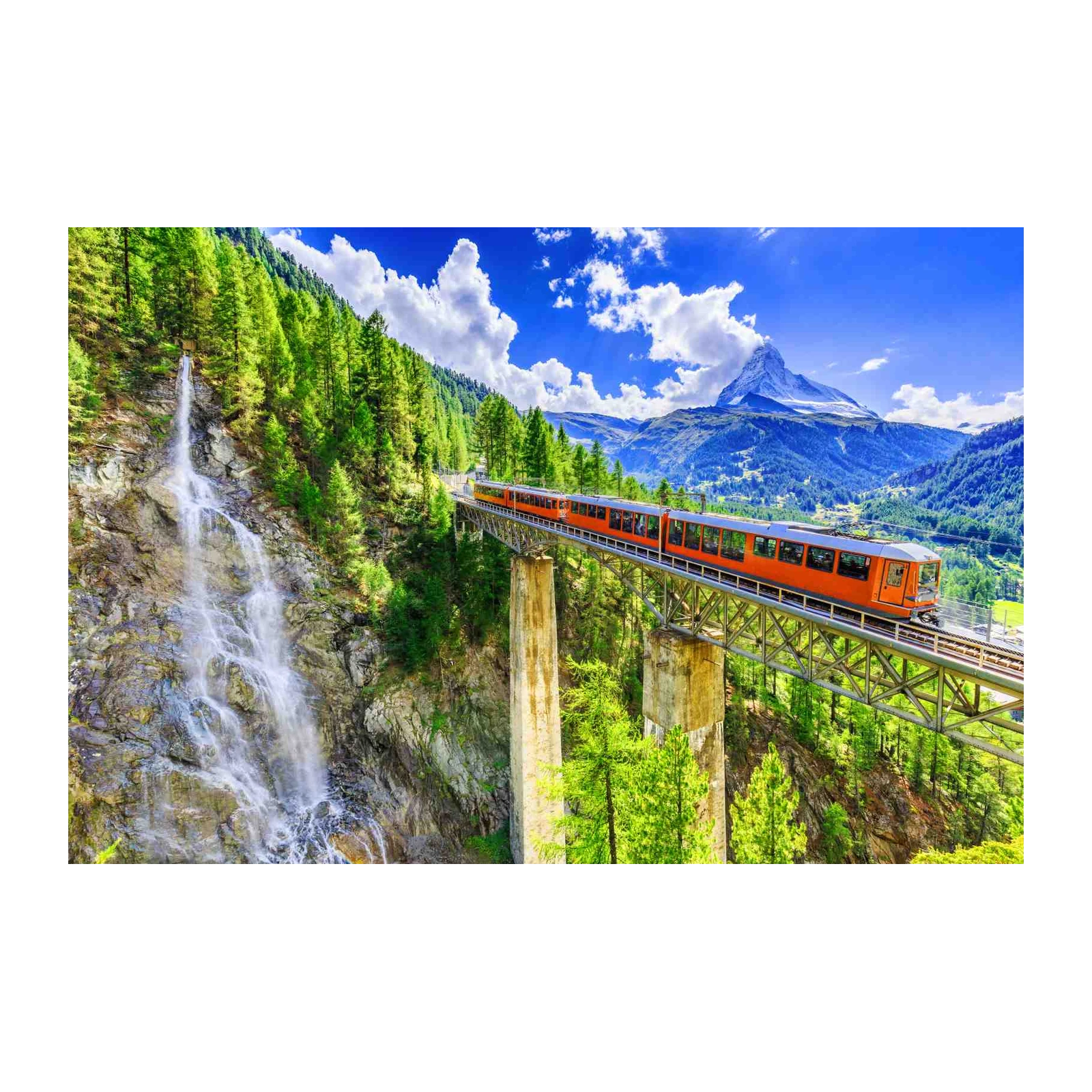 Scenic Alpine Train & Waterfall Wall Art
