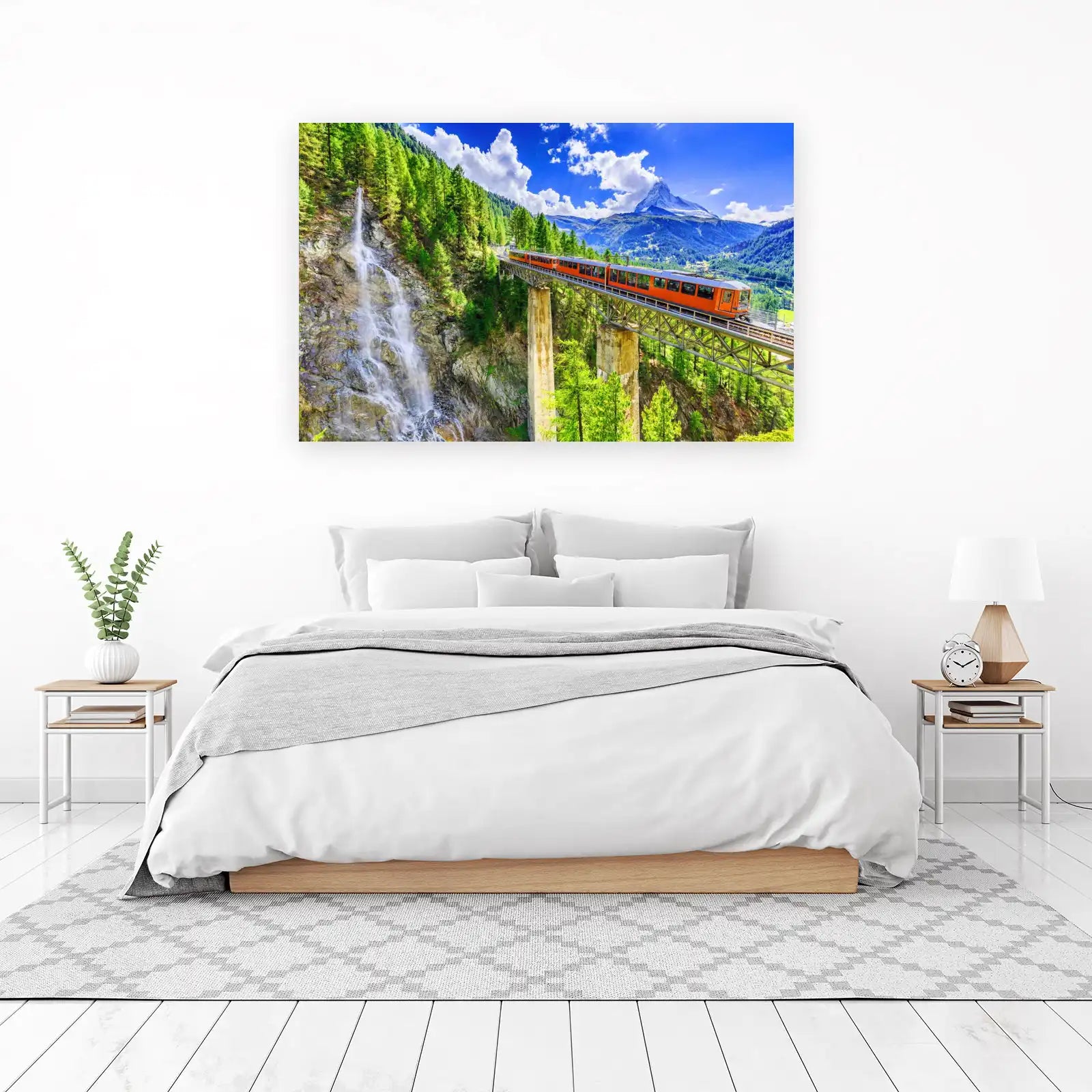 Scenic Alpine Train & Waterfall Wall Art