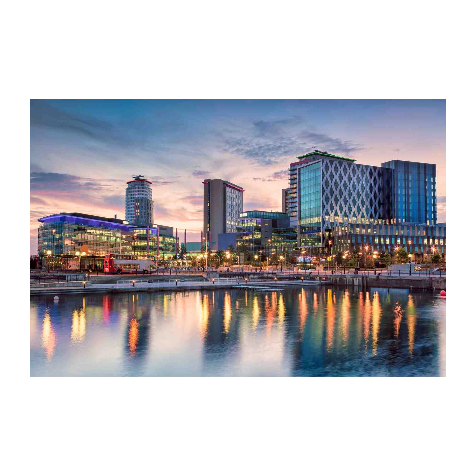 Modern Cityscape Waterfront Dusk Wall Art