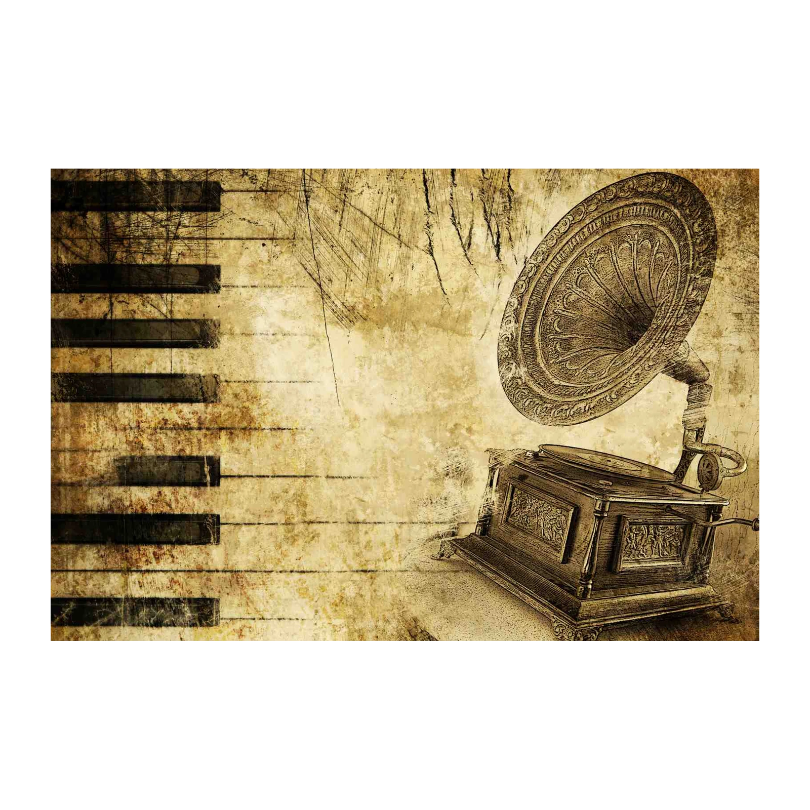 Vintage Gramophone & Piano Keys Wall Art