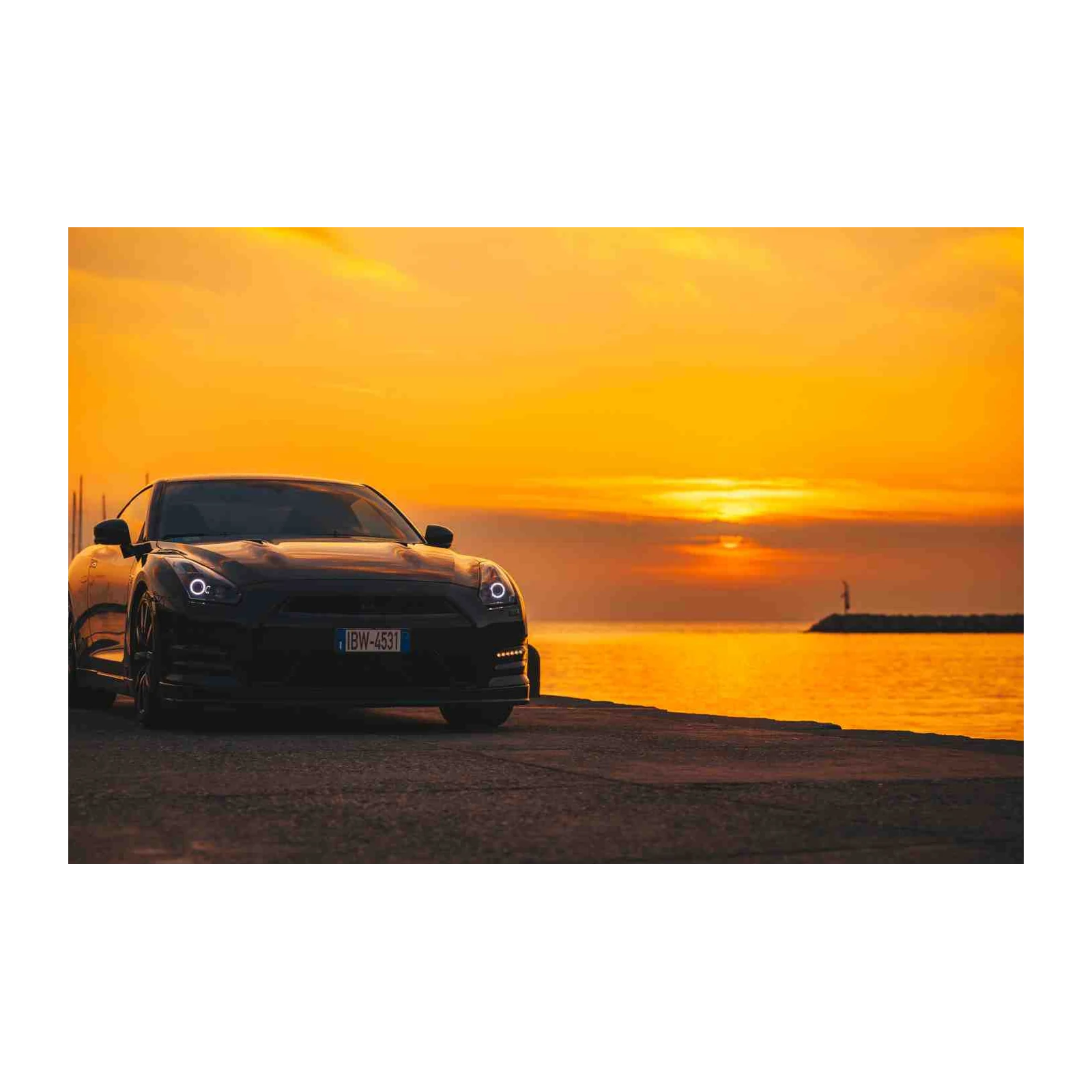 Sleek Black GTR Sunset Ocean Wall Art