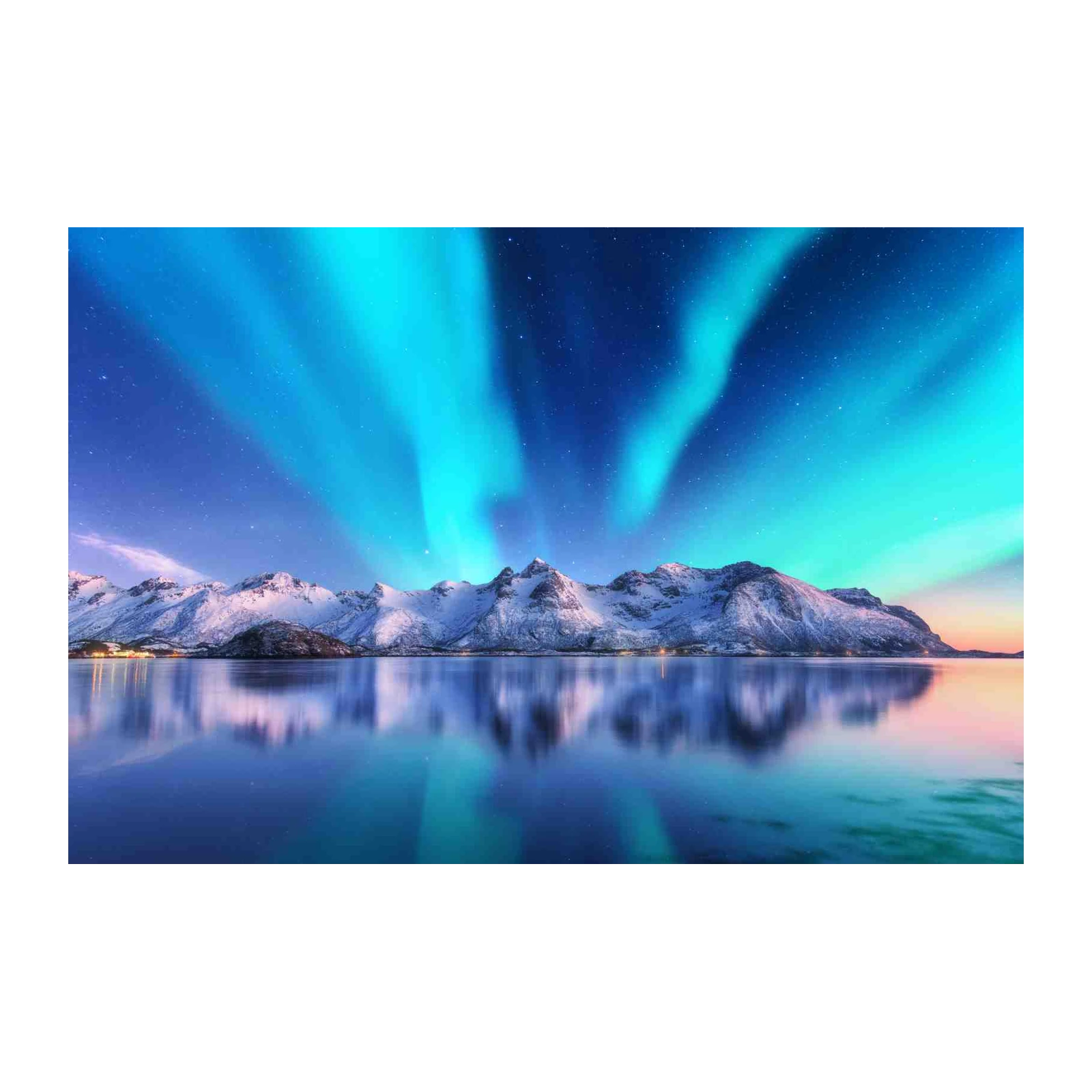 Majestic Aurora Borealis Snowy Mountains Wall Art