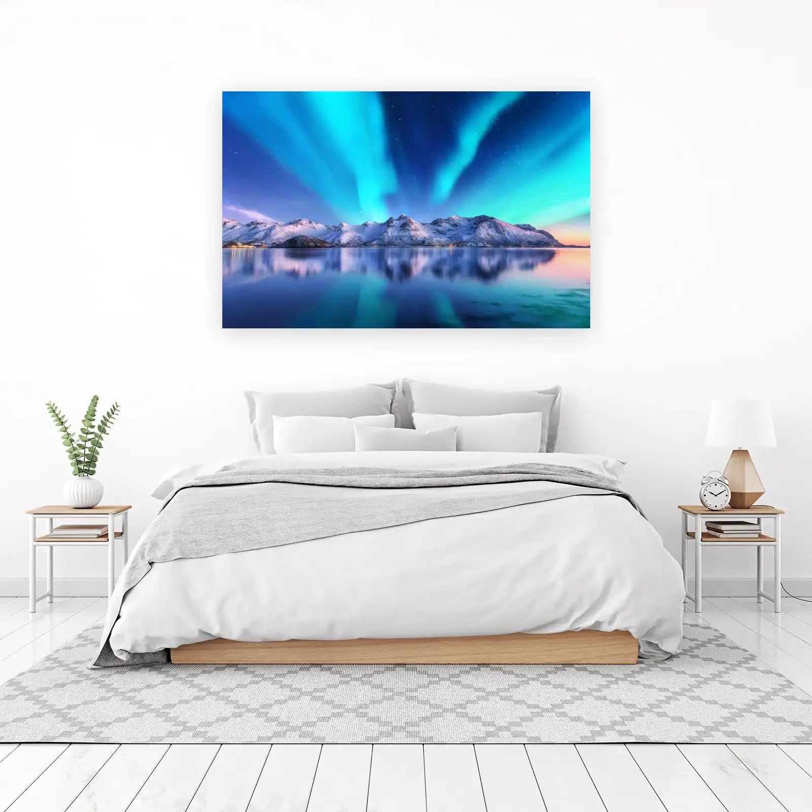 Majestic Aurora Borealis Snowy Mountains Wall Art