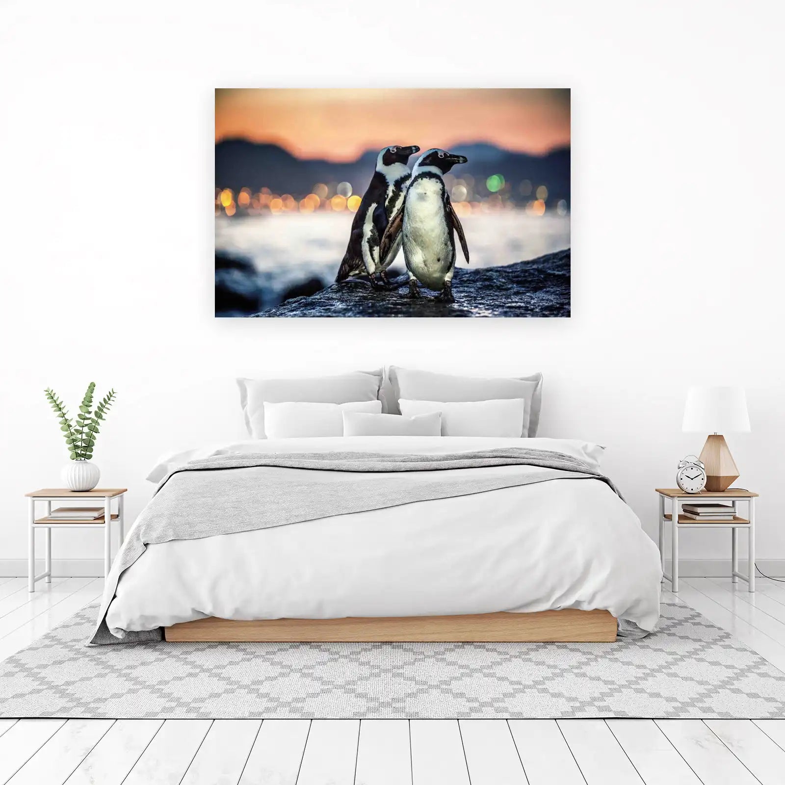 Two Penguins at Sunset Wall Art