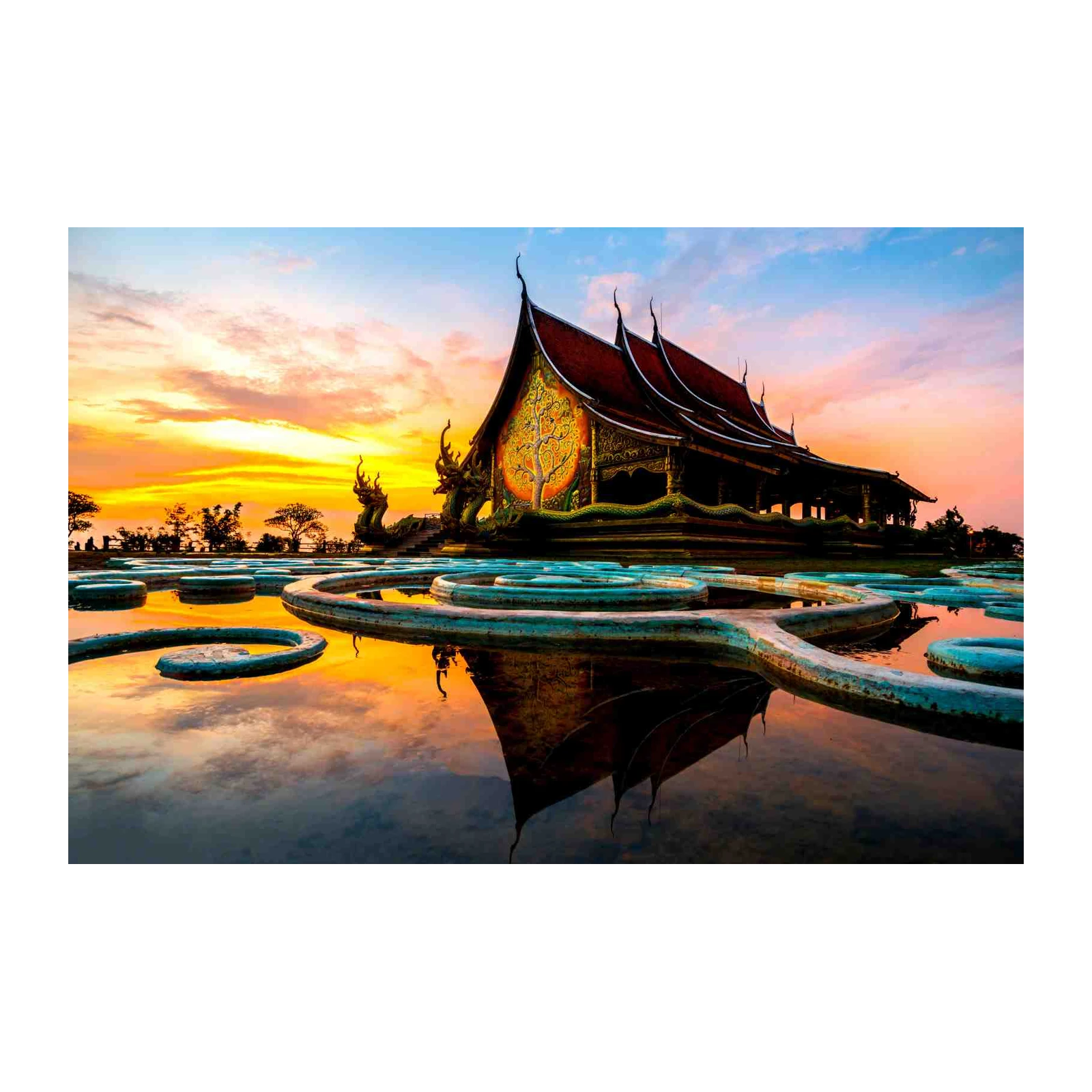 Serene Temple Sunset Wall Art