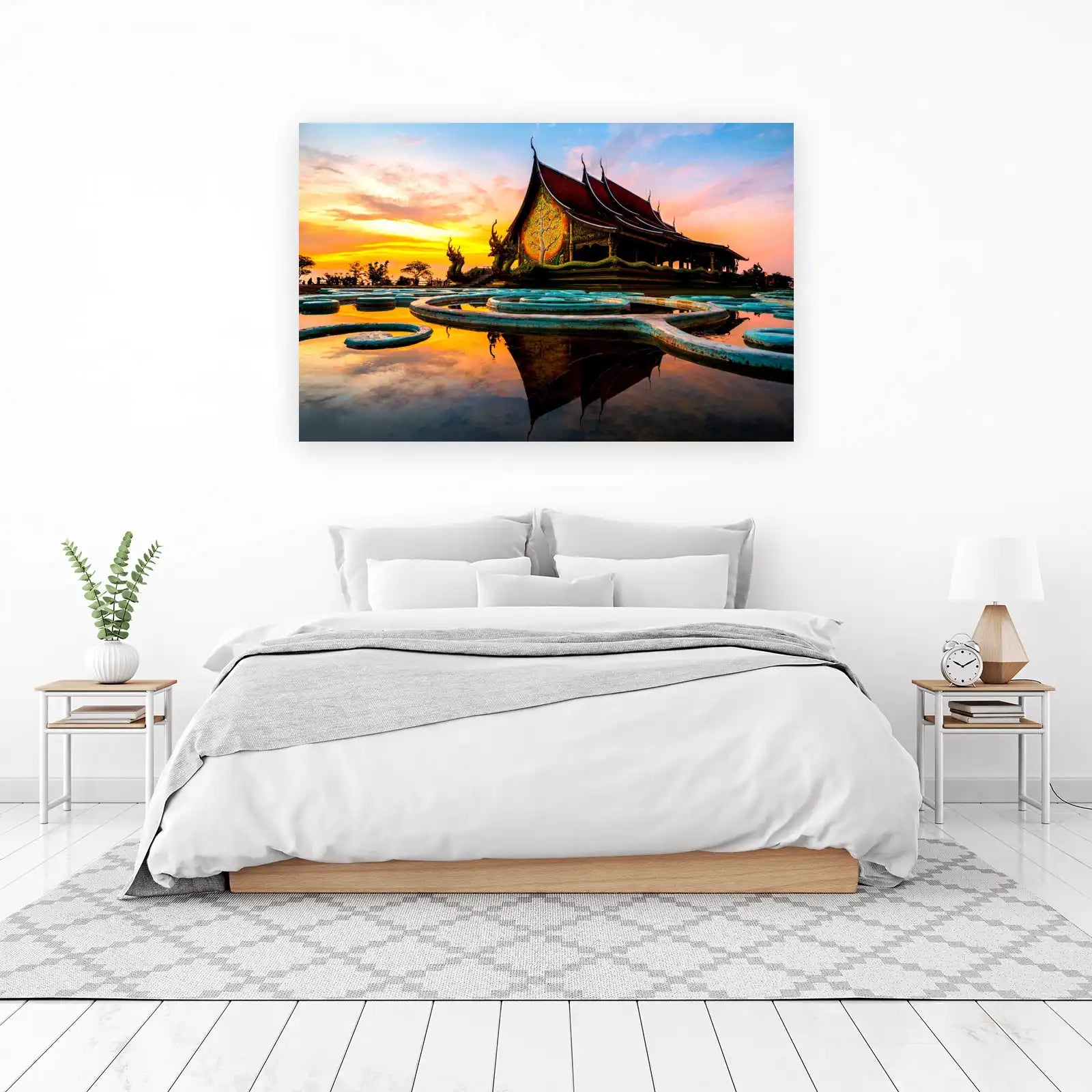 Serene Temple Sunset Wall Art