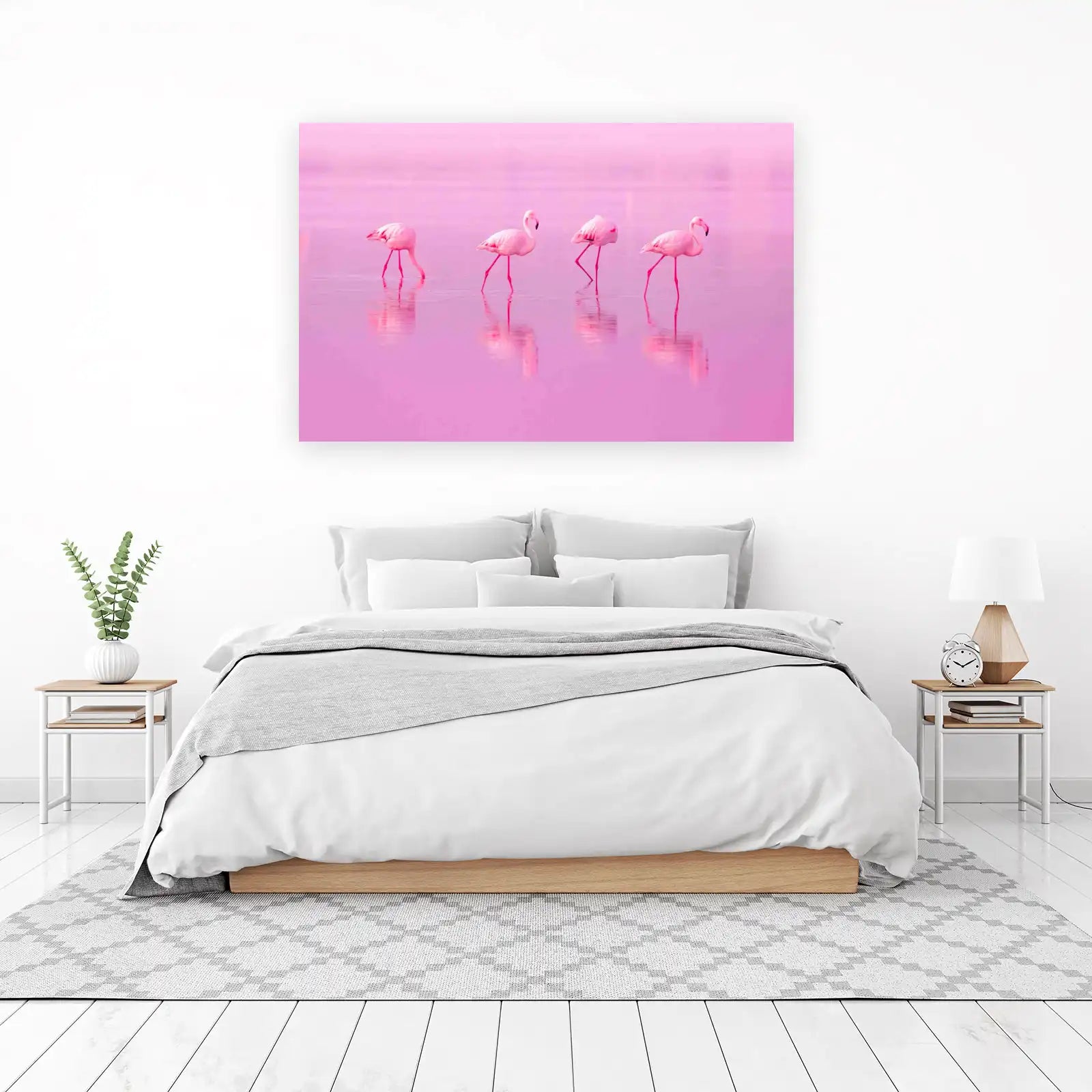 Serene Flamingo Flock Pink Lake Wall Art