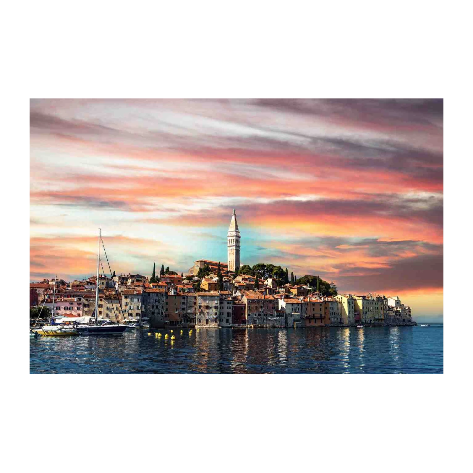 Coastal Sunset Sailboat City Wall Art