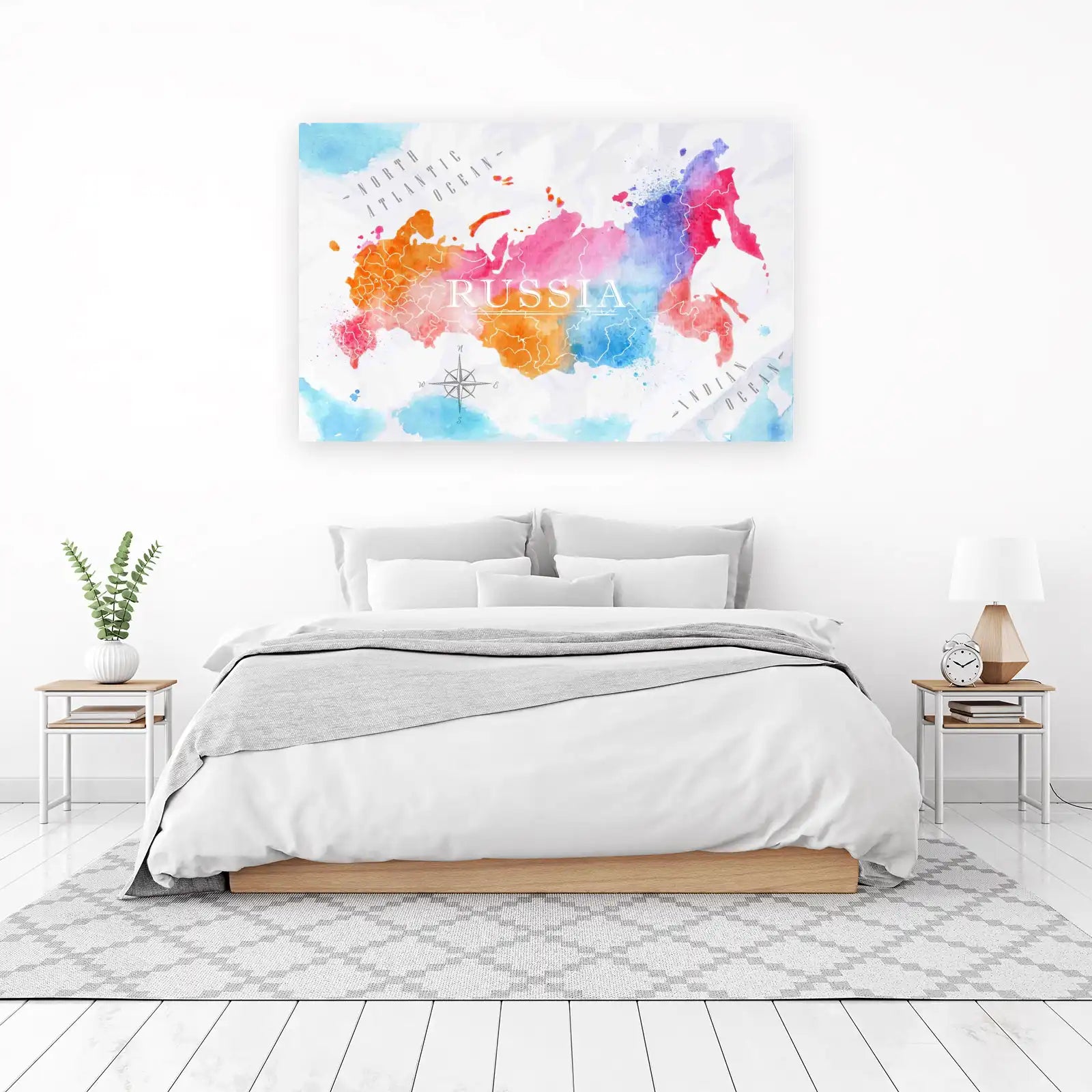 Vibrant Watercolor Russia Map Wall Art