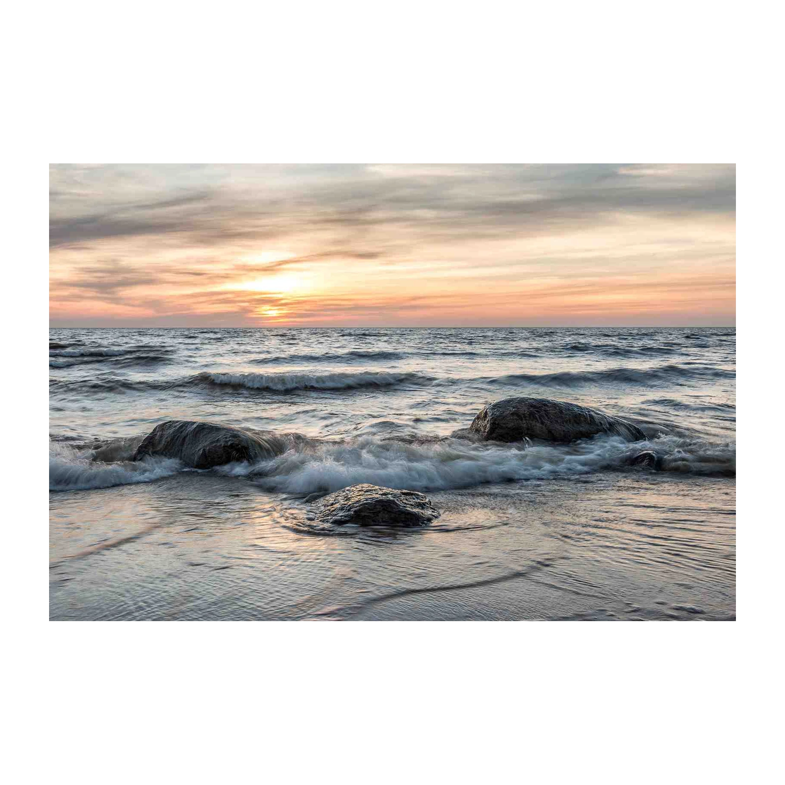 Serene Ocean Sunset Rocks Wall Art