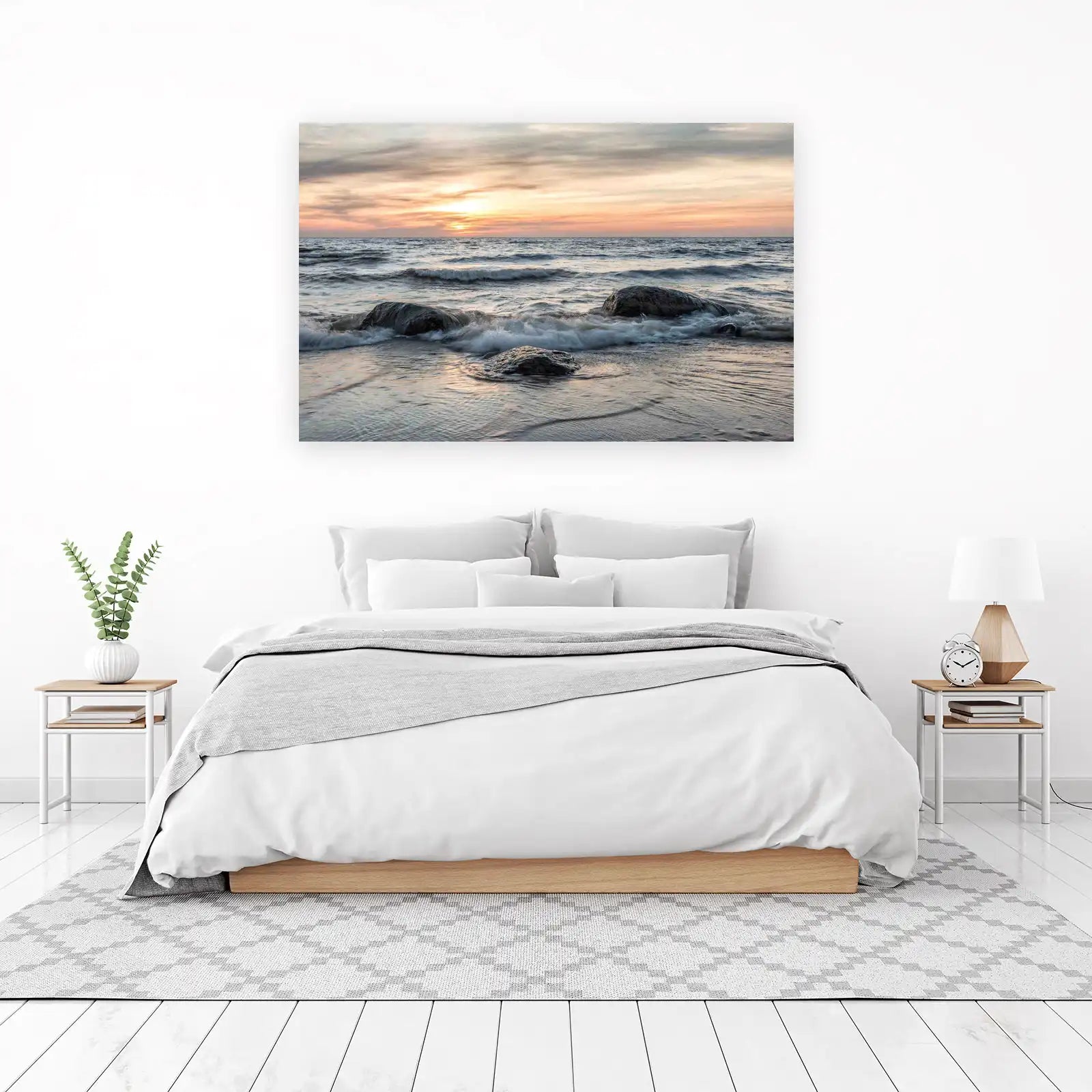 Serene Ocean Sunset Rocks Wall Art