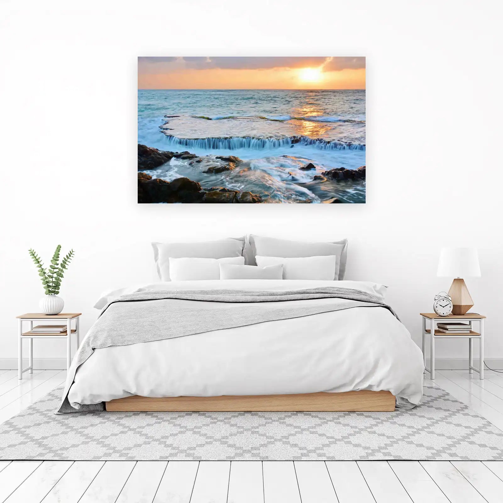 Tranquil Ocean Waterfall Sunset Wall Art