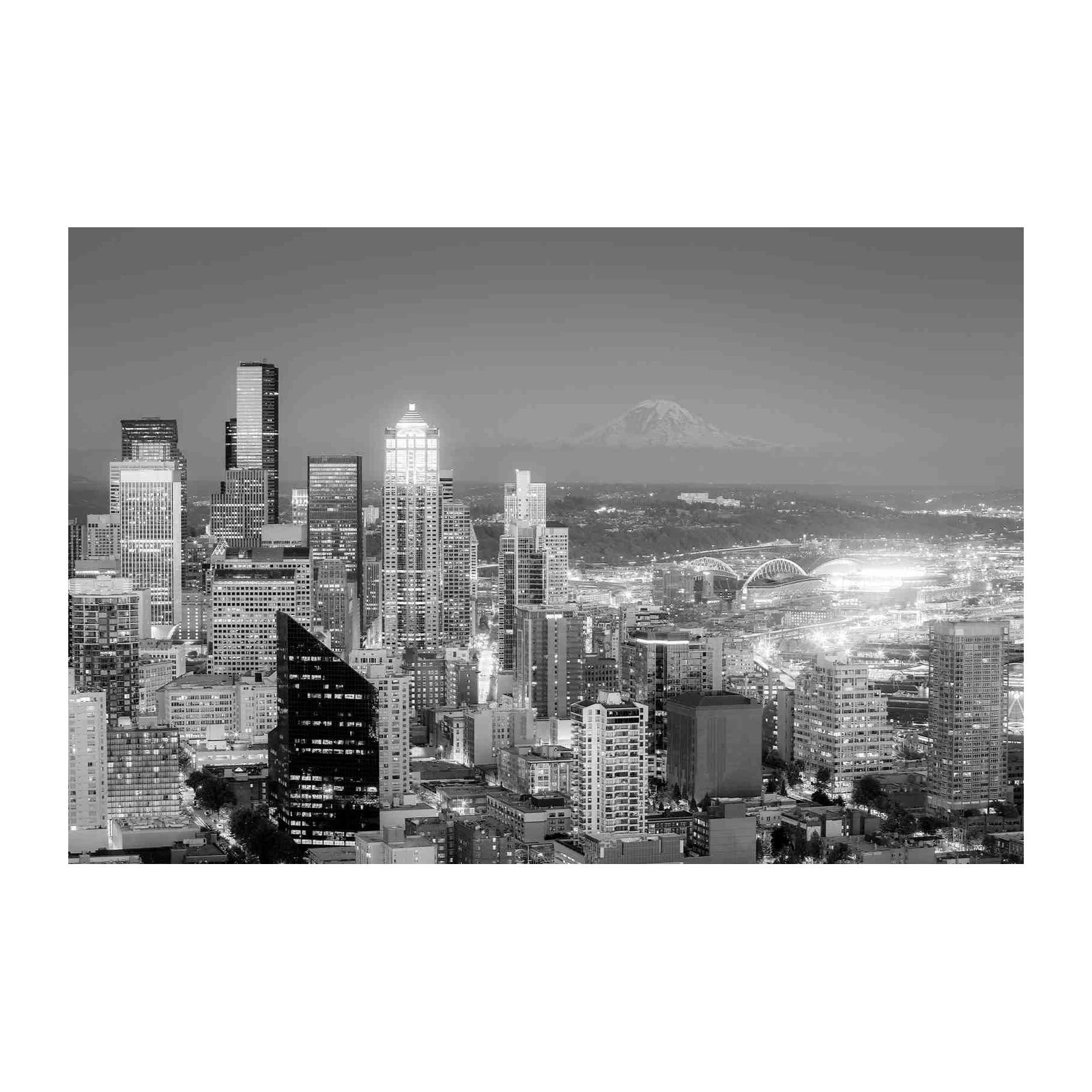 Seattle Skyline & Mt. Rainier Black and White Wall Art