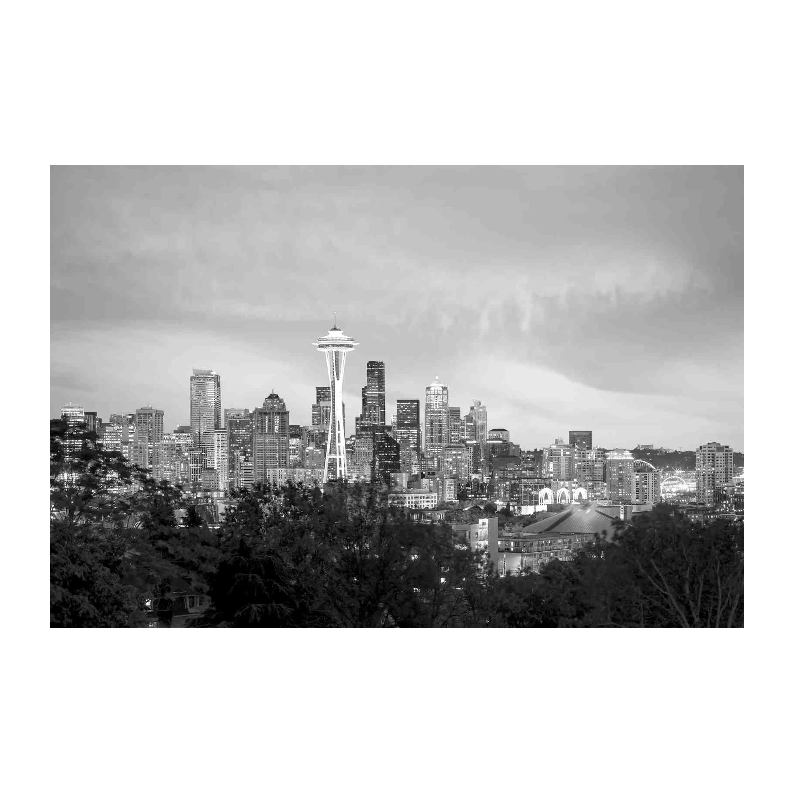 Seattle Skyline Night View Wall Art