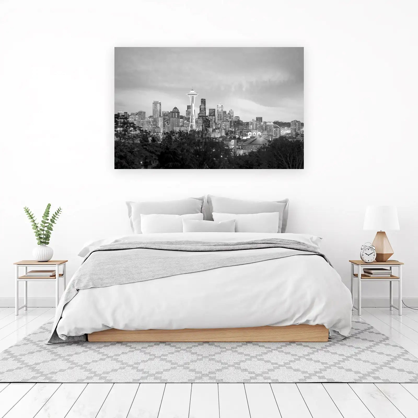 Seattle Skyline Night View Wall Art
