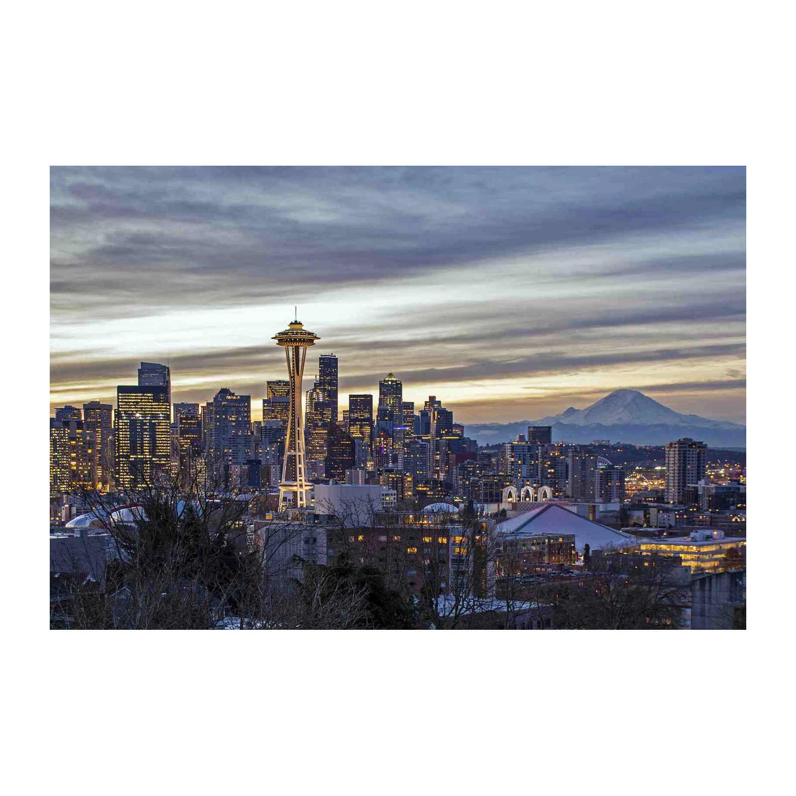 Seattle Skyline & Mt. Rainier Sunset Wall Art