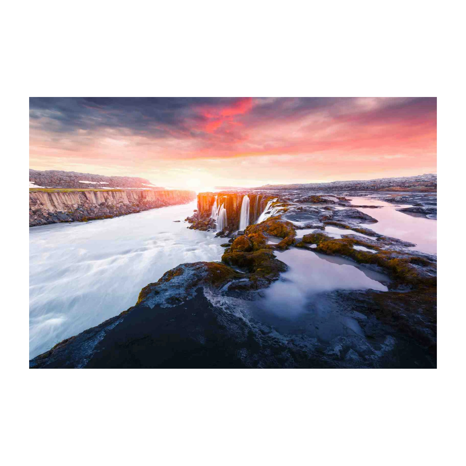 Majestic Waterfall Sunset Wall Art | Nature Landscape